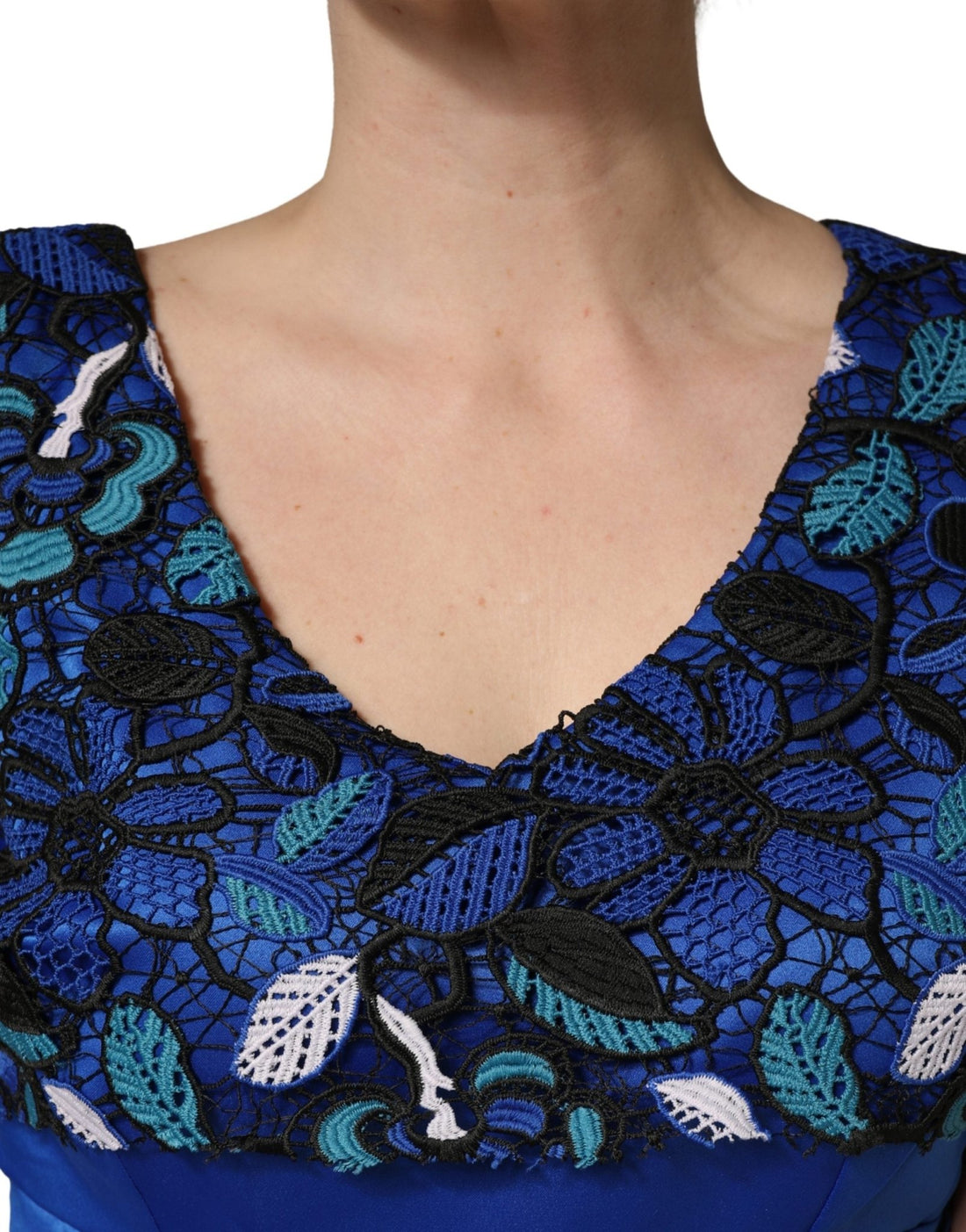 LANACAPRINA Royal Blue Floral Lace Sleeveless Long Gown Dress - RIMODA