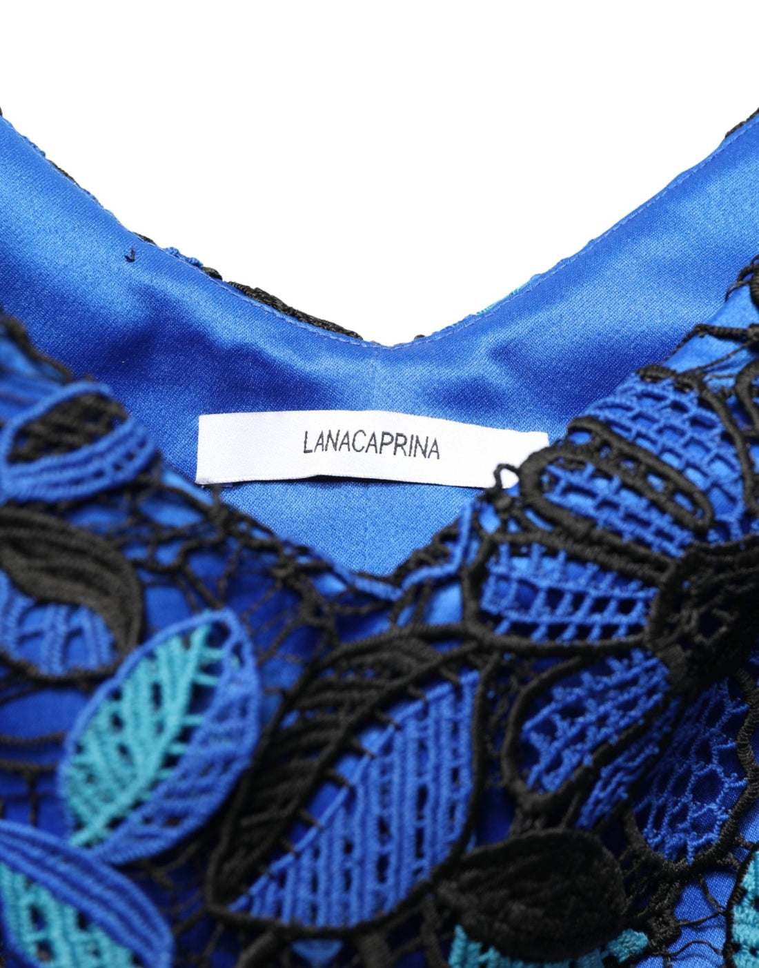 LANACAPRINA Royal Blue Floral Lace Sleeveless Long Gown Dress - RIMODA
