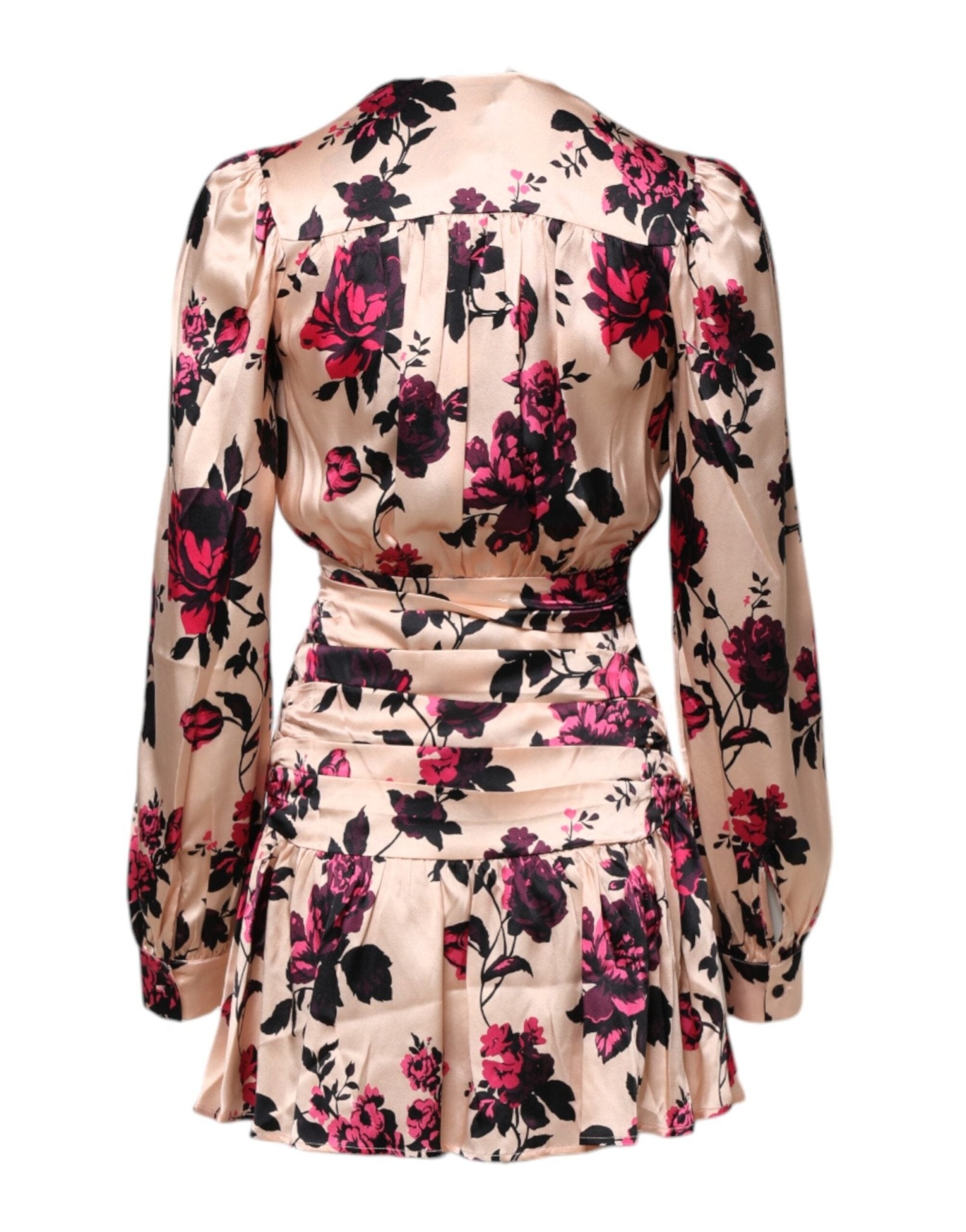 Laneus Pink Floral Silk Long Sleeves V-neck Wrap Mini Dress - RIMODA