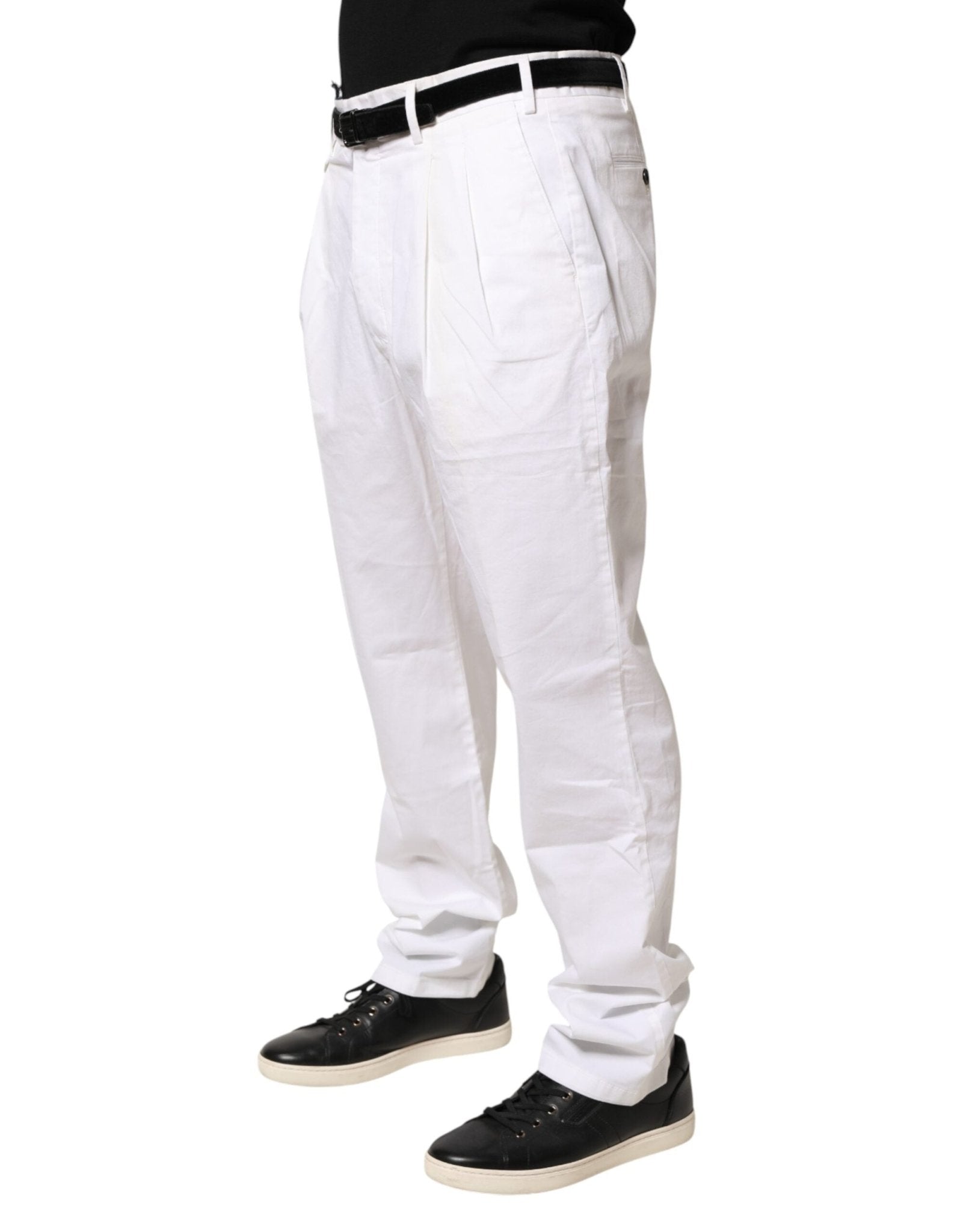 Lardini White Cotton Stretch Tapered Mid Waist Chino Pants - RIMODA