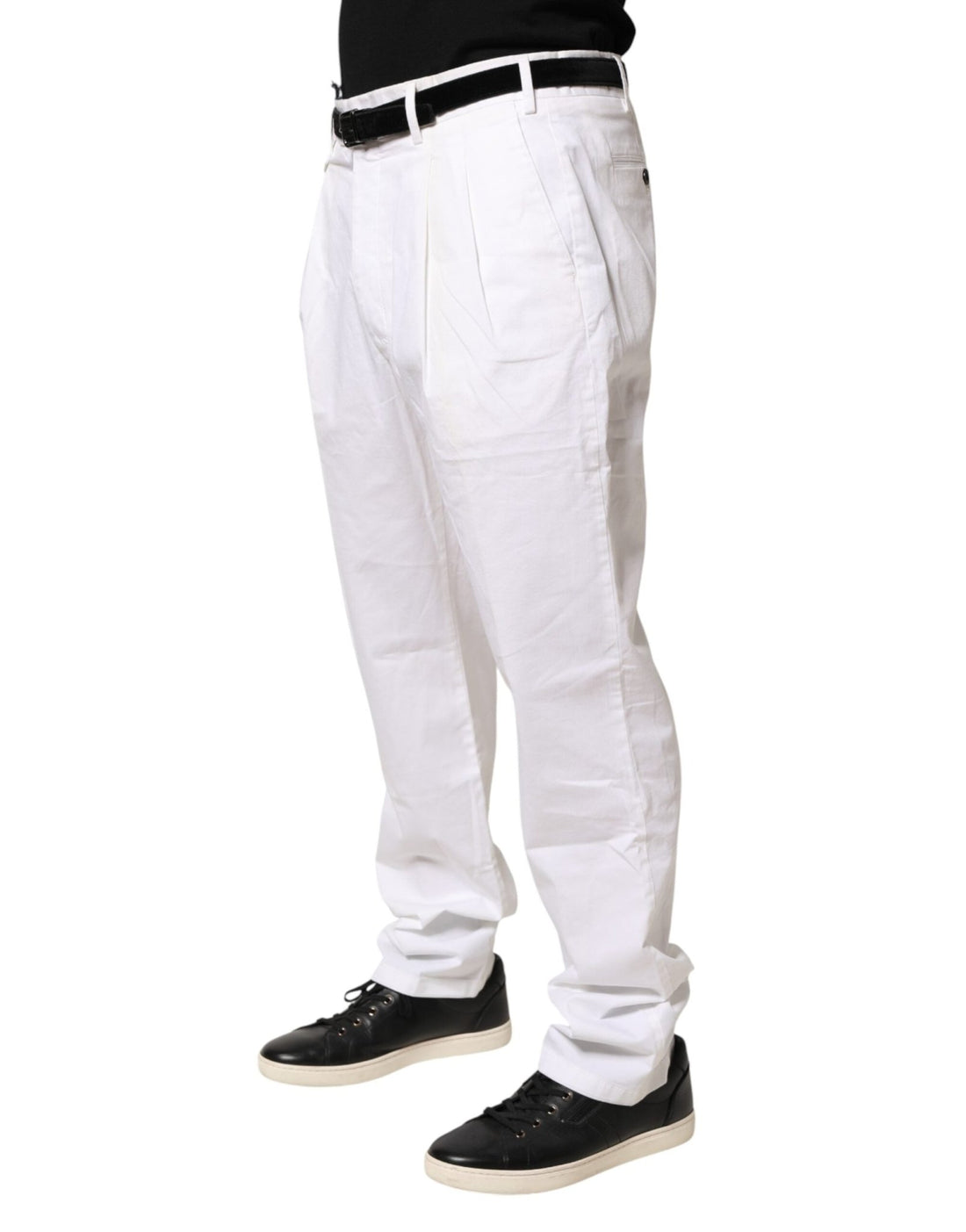 Lardini White Cotton Stretch Tapered Mid Waist Chino Pants - RIMODA
