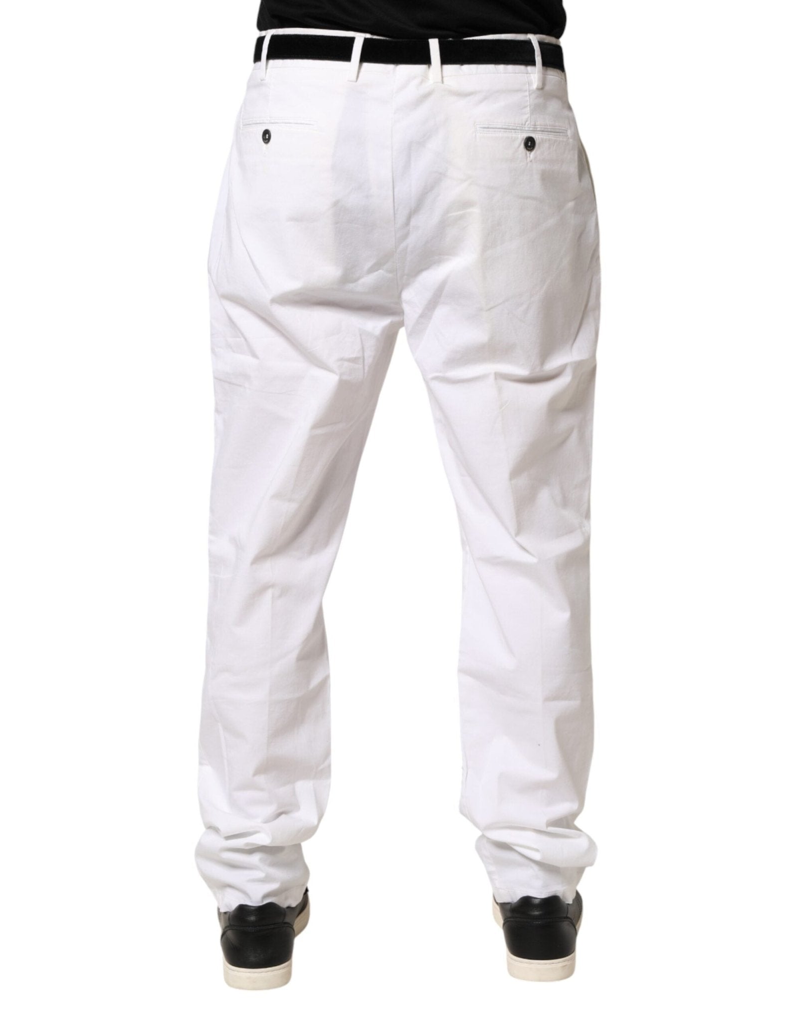 Lardini White Cotton Stretch Tapered Mid Waist Chino Pants - RIMODA