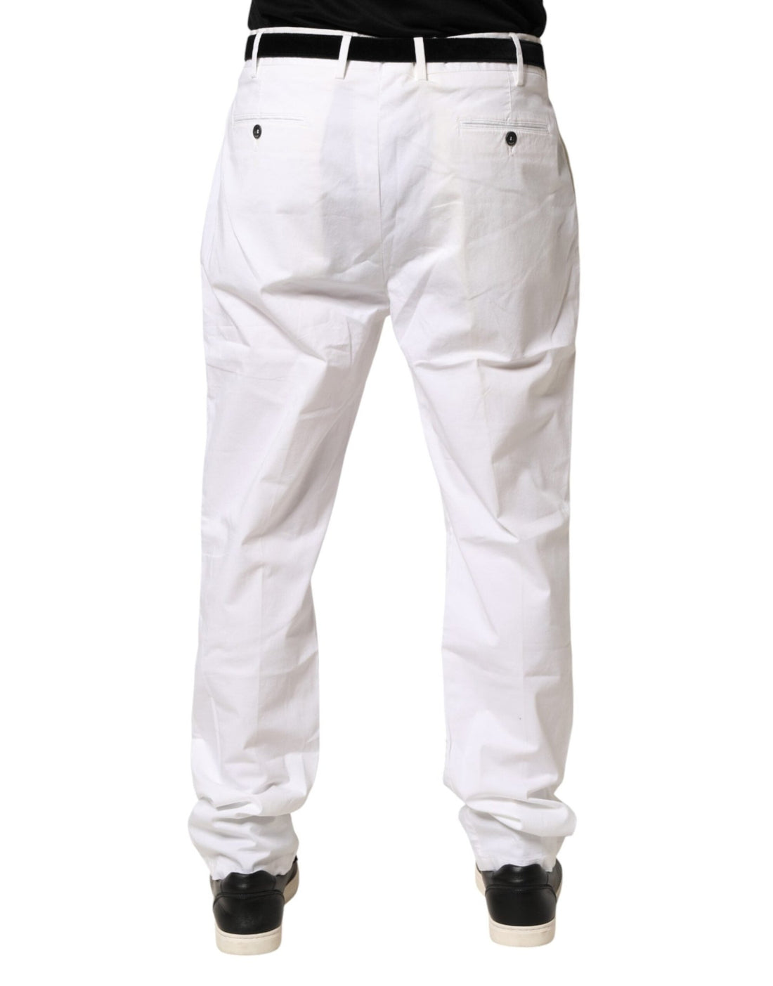Lardini White Cotton Stretch Tapered Mid Waist Chino Pants - RIMODA
