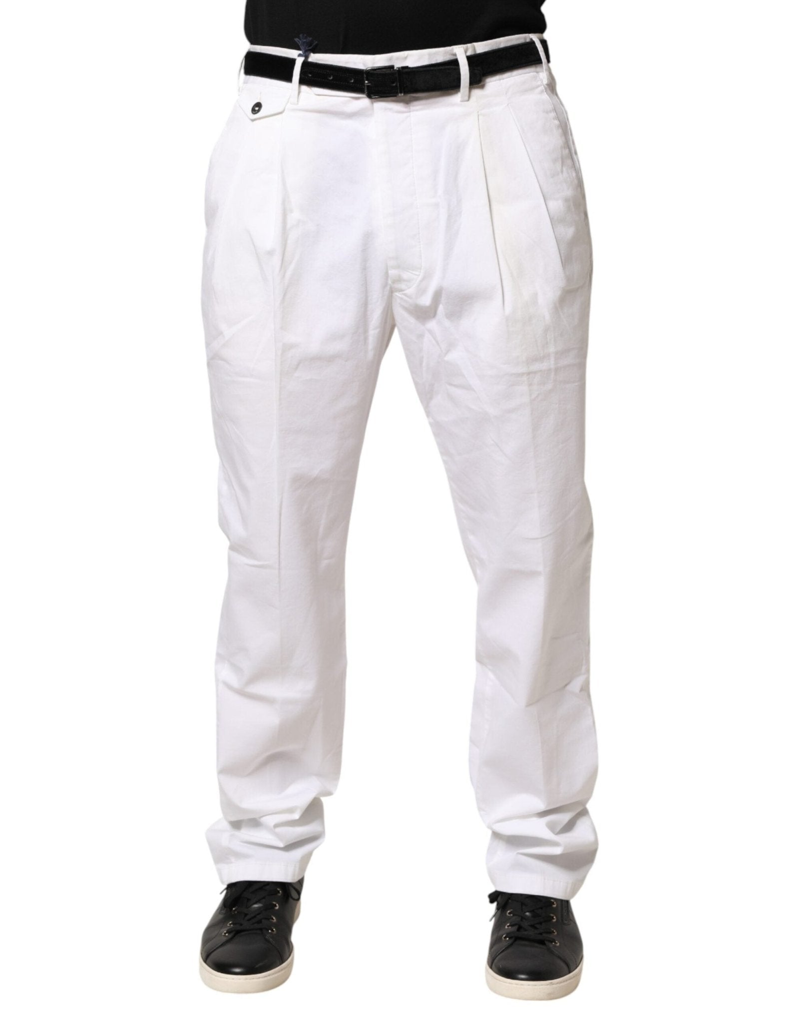 Lardini White Cotton Stretch Tapered Mid Waist Chino Pants - RIMODA