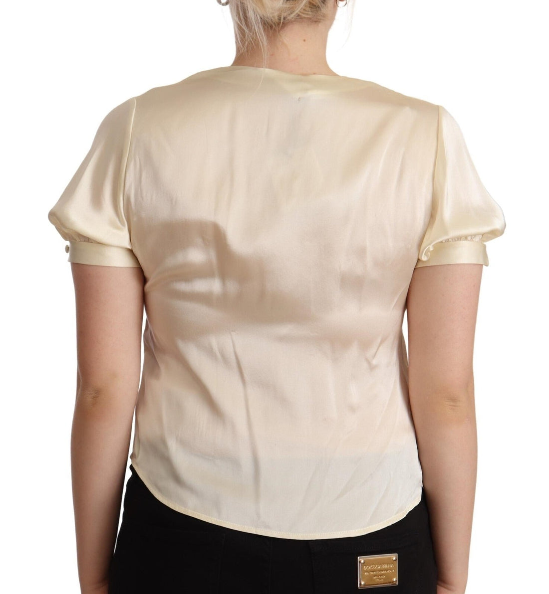 L'Autre Chose Blouse Off White Silk Short Sleeves V-neck Top - RIMODA