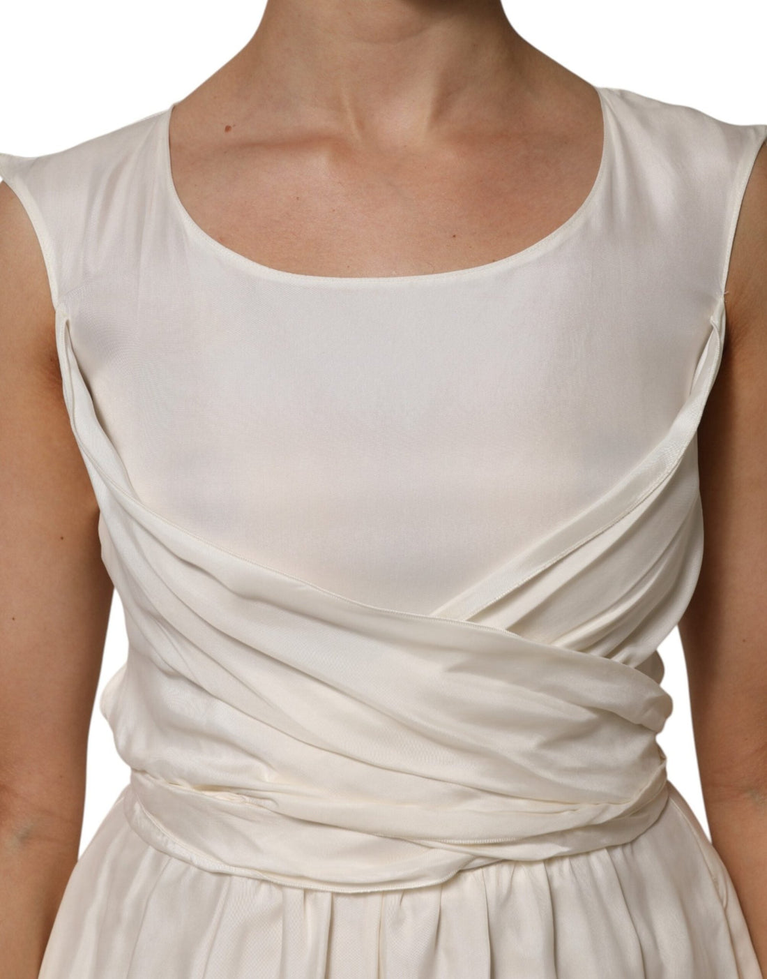 L'Autre Chose Ivory White Sleeveless Maxi Cupro Viscose Dress - RIMODA