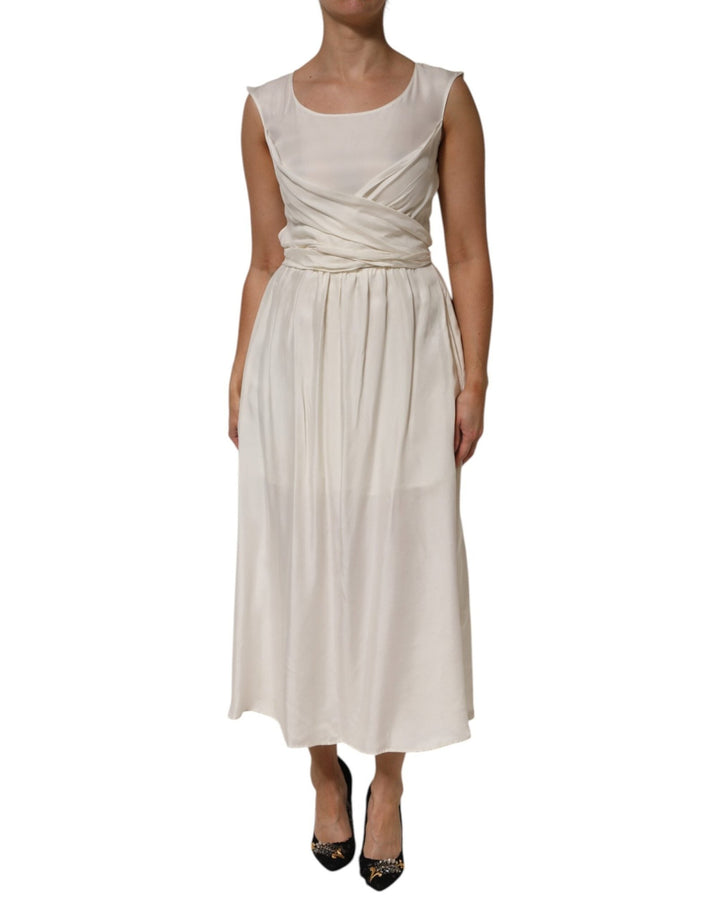 L'Autre Chose Ivory White Sleeveless Maxi Cupro Viscose Dress - RIMODA