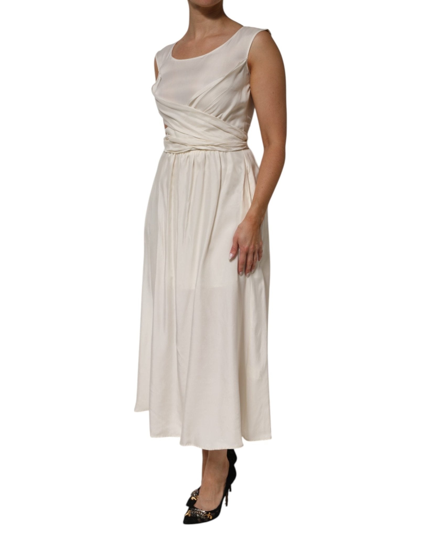 L'Autre Chose Ivory White Sleeveless Maxi Cupro Viscose Dress - RIMODA