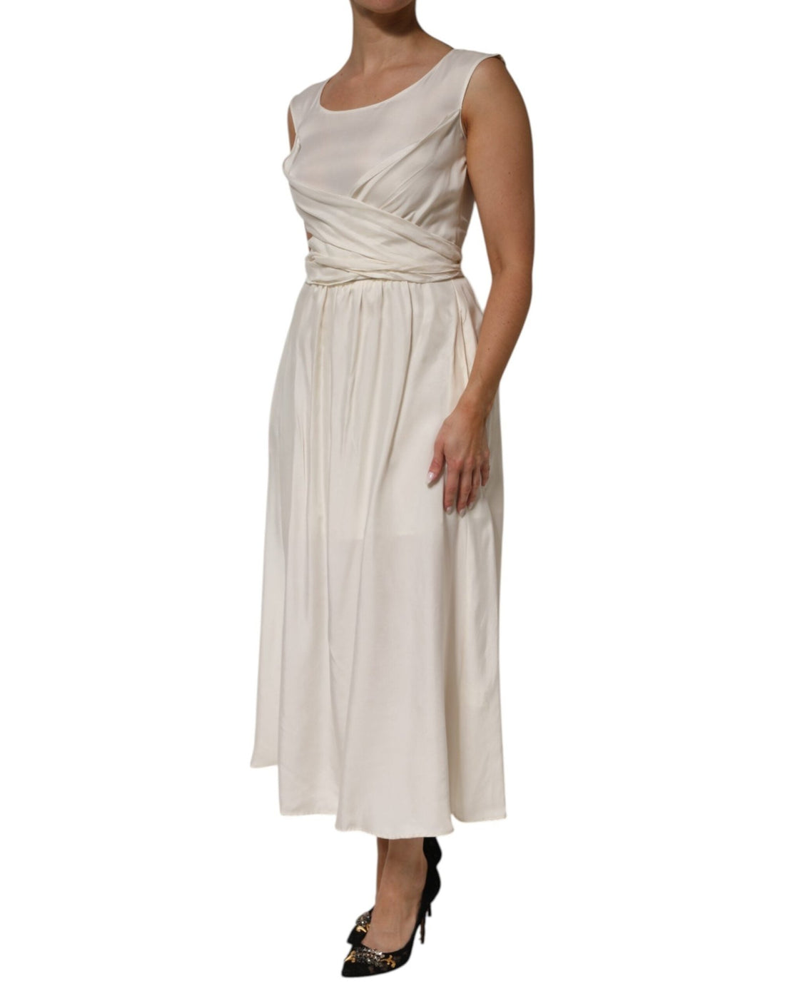 L'Autre Chose Ivory White Sleeveless Maxi Cupro Viscose Dress - RIMODA