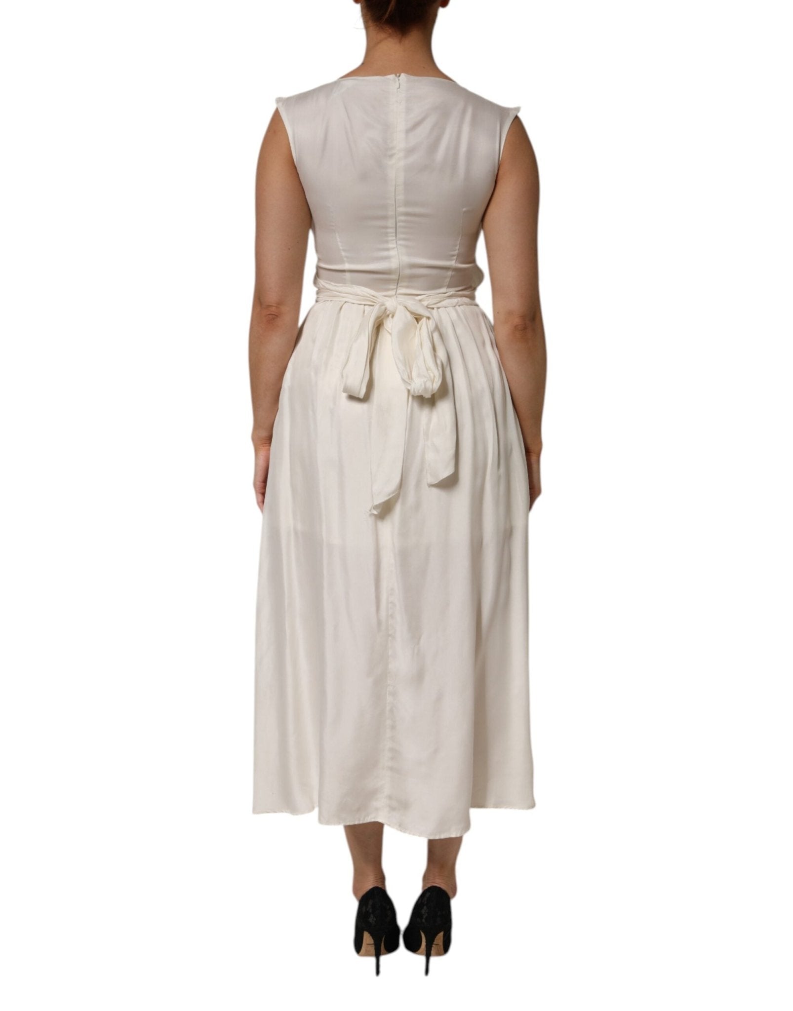 L'Autre Chose Ivory White Sleeveless Maxi Cupro Viscose Dress - RIMODA