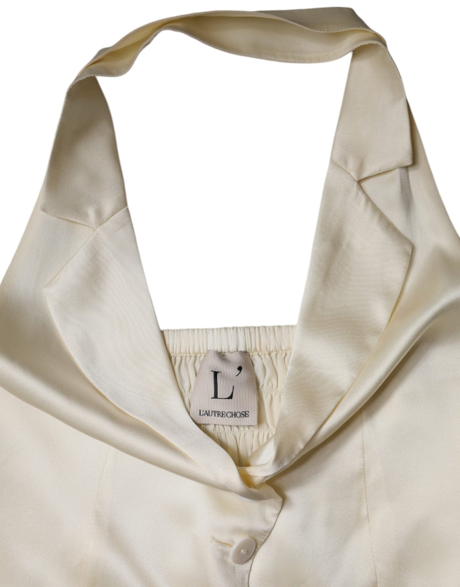 L'Autre Chose Off White Silk Sleeveless Buttoned Halter Top - RIMODA