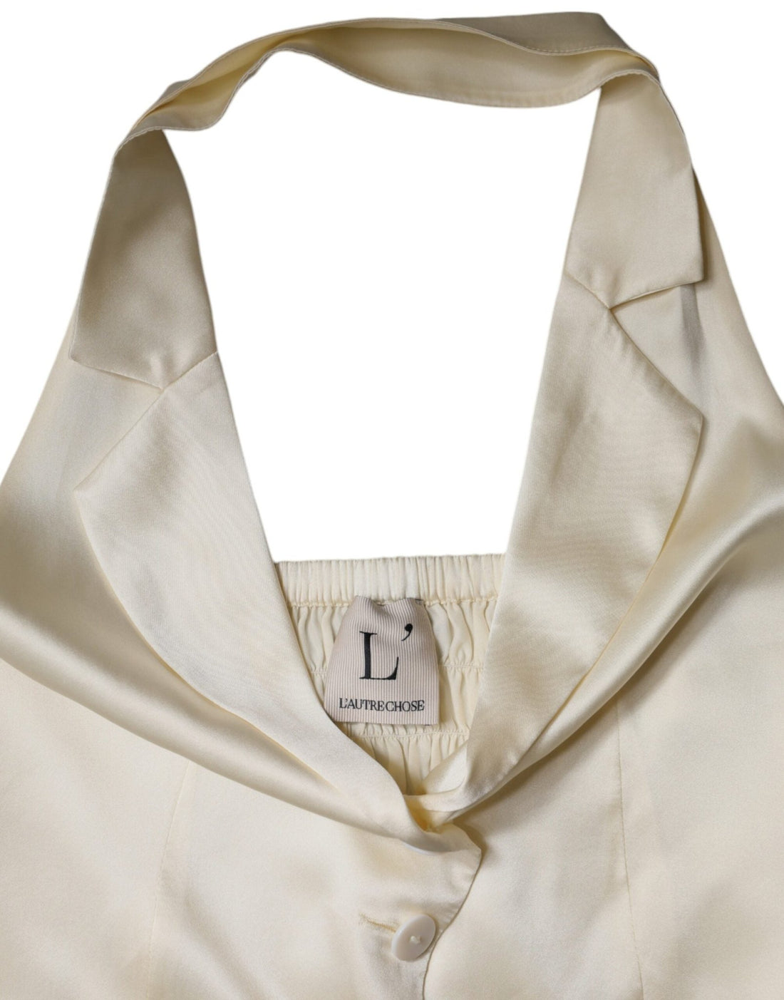 L'Autre Chose Off White Silk Sleeveless Buttoned Halter Top - RIMODA