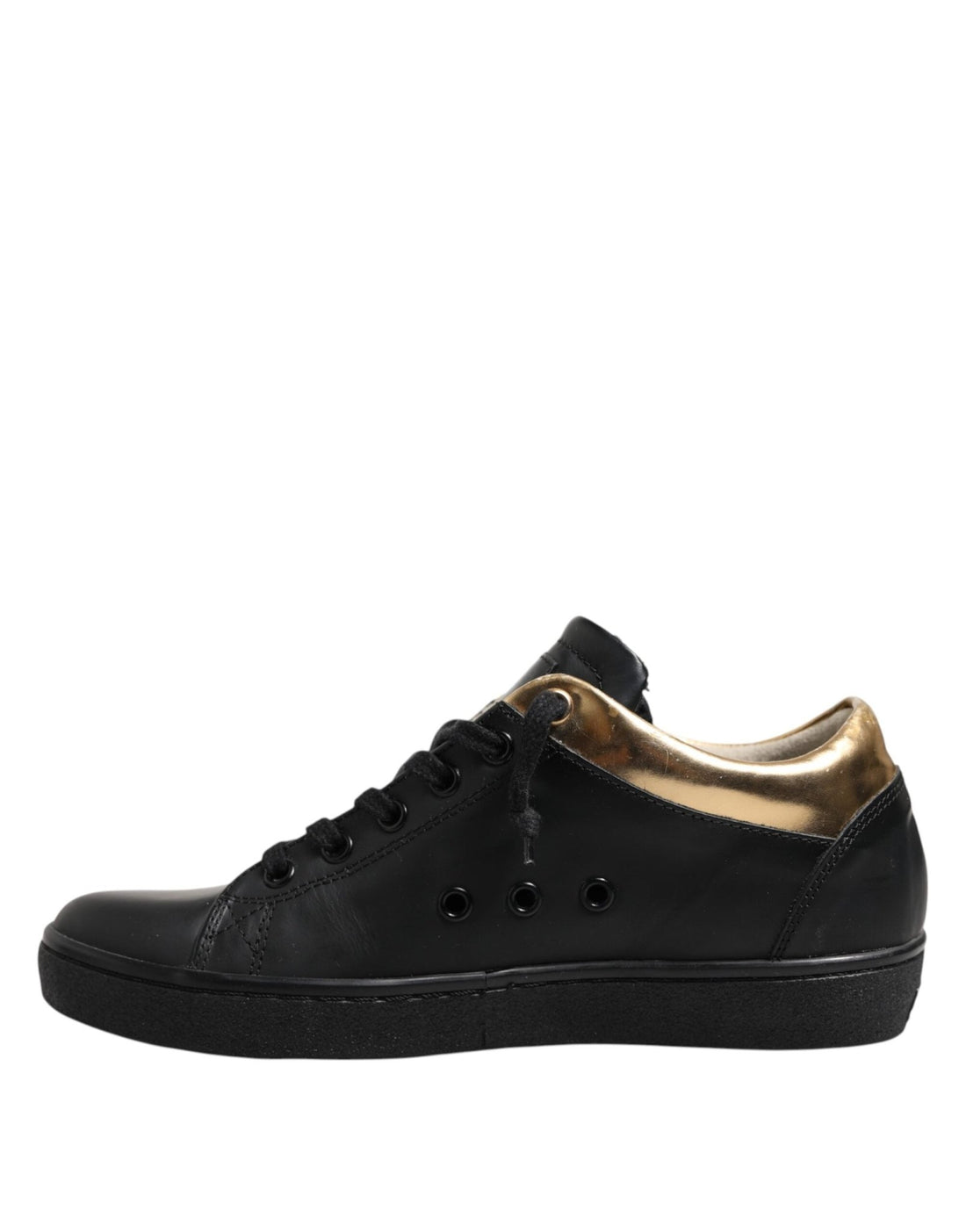 Leather Crown Black Gold Lace Up Low Top Women Sneakers Shoes - RIMODA