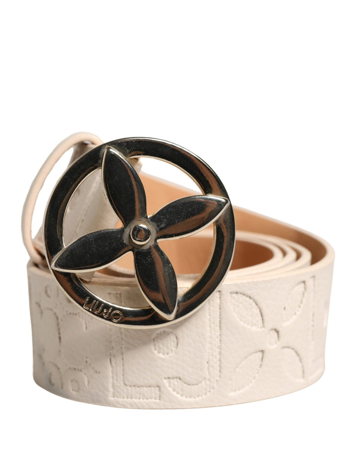 Liu Jo Beige Leather Wide Waist Silver Metal Buckle Waist Women Belt - RIMODA