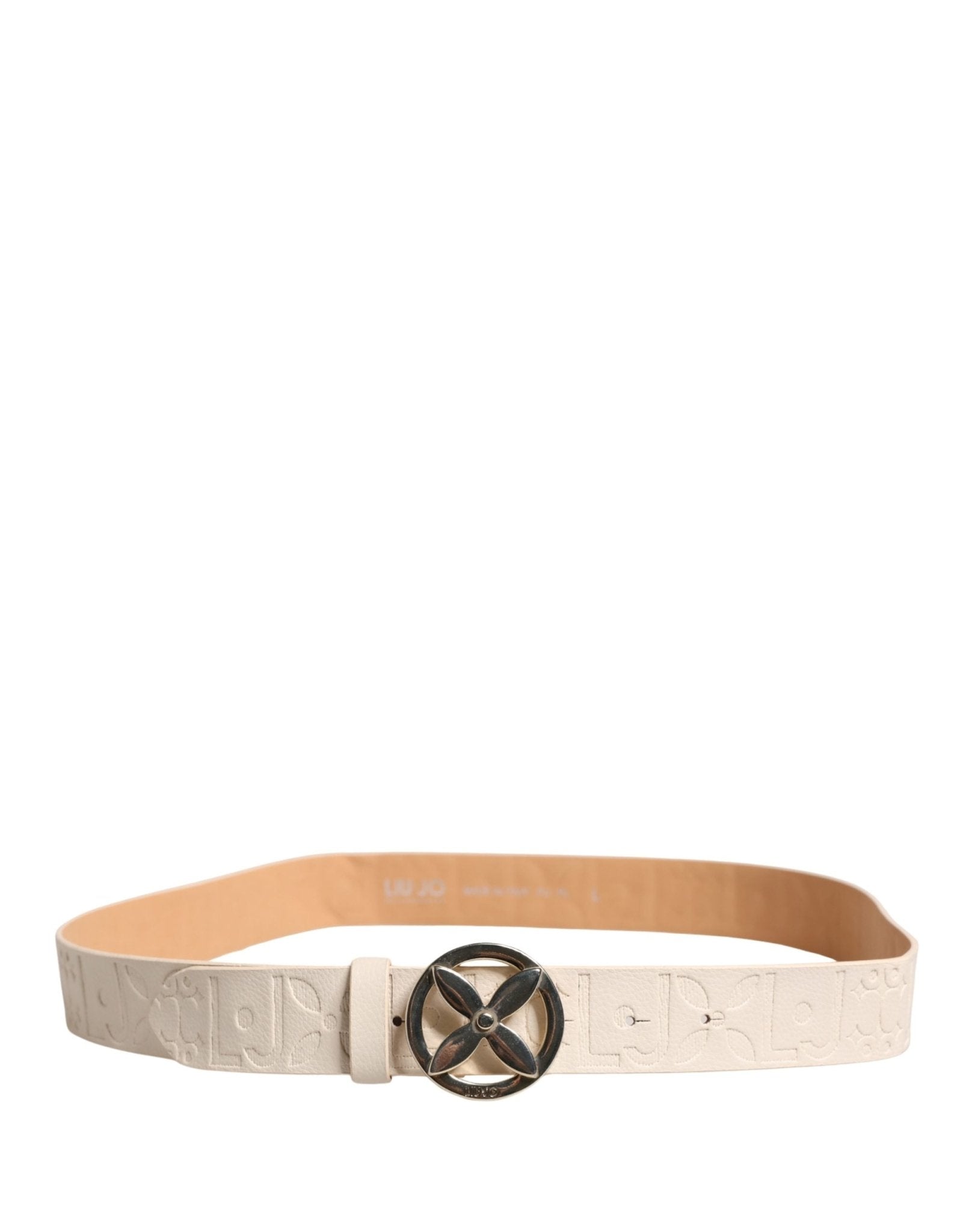 Liu Jo Beige Leather Wide Waist Silver Metal Buckle Waist Women Belt - RIMODA