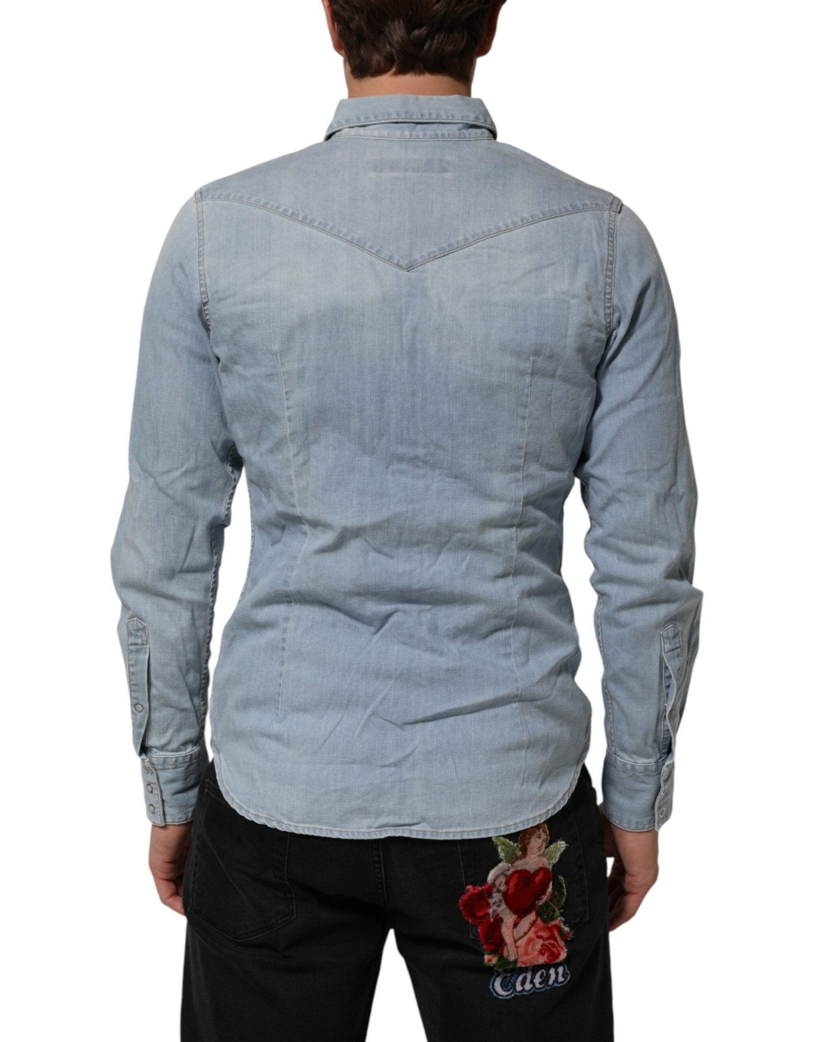 Maison Clochard Blue Denim Collared Long Sleeve Men Shirt - RIMODA