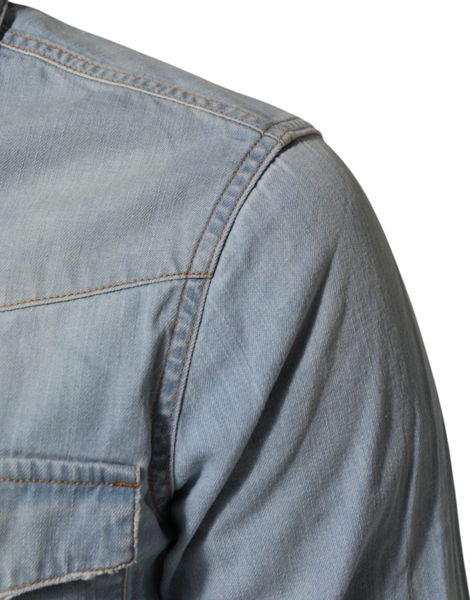Maison Clochard Blue Denim Collared Long Sleeve Men Shirt - RIMODA
