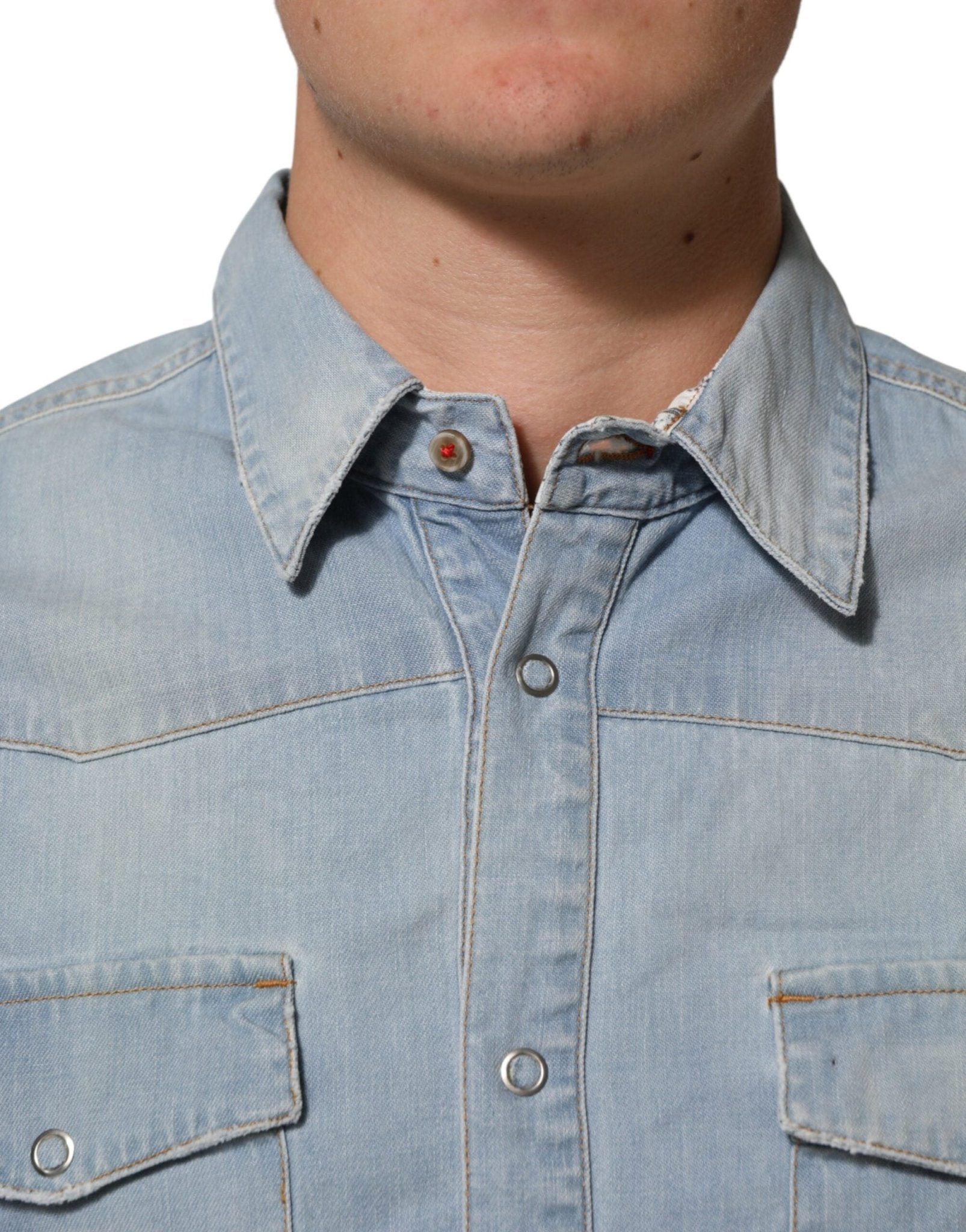 Maison Clochard Blue Denim Collared Long Sleeve Men Shirt - RIMODA