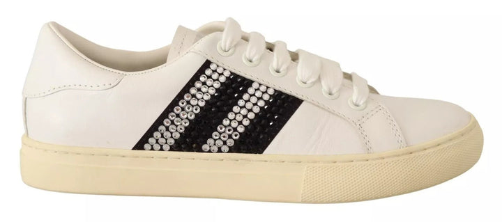 Marc Jacobs White Leather Crystal Embellished Sneakers Shoes - RIMODA