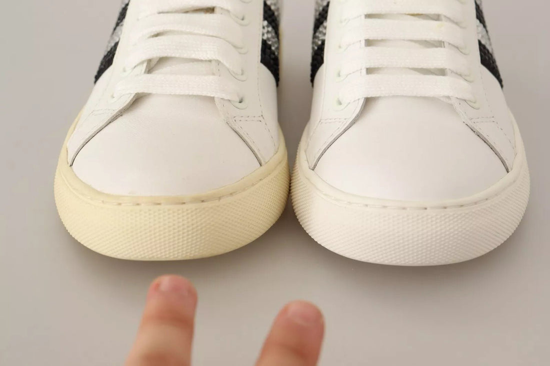 Marc Jacobs White Leather Crystal Embellished Sneakers Shoes - RIMODA