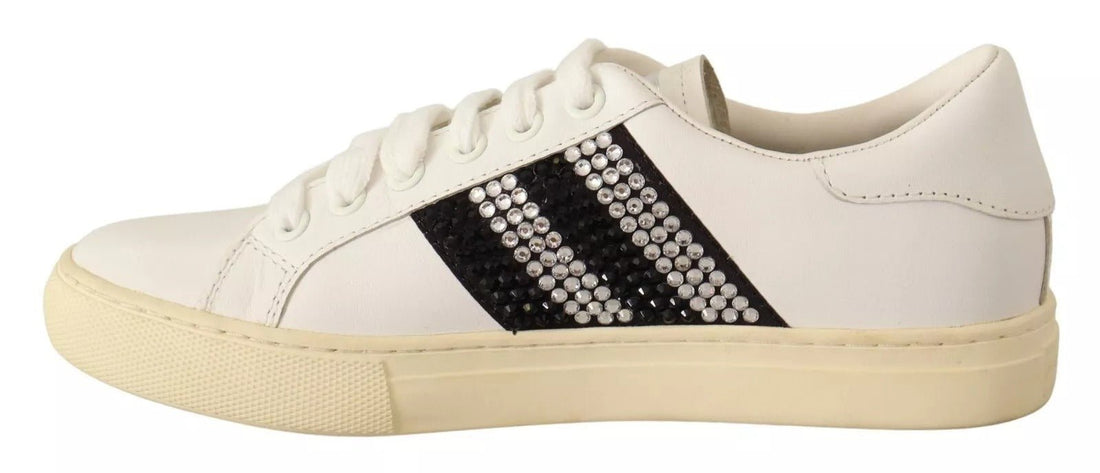 Marc Jacobs White Leather Crystal Embellished Sneakers Shoes - RIMODA