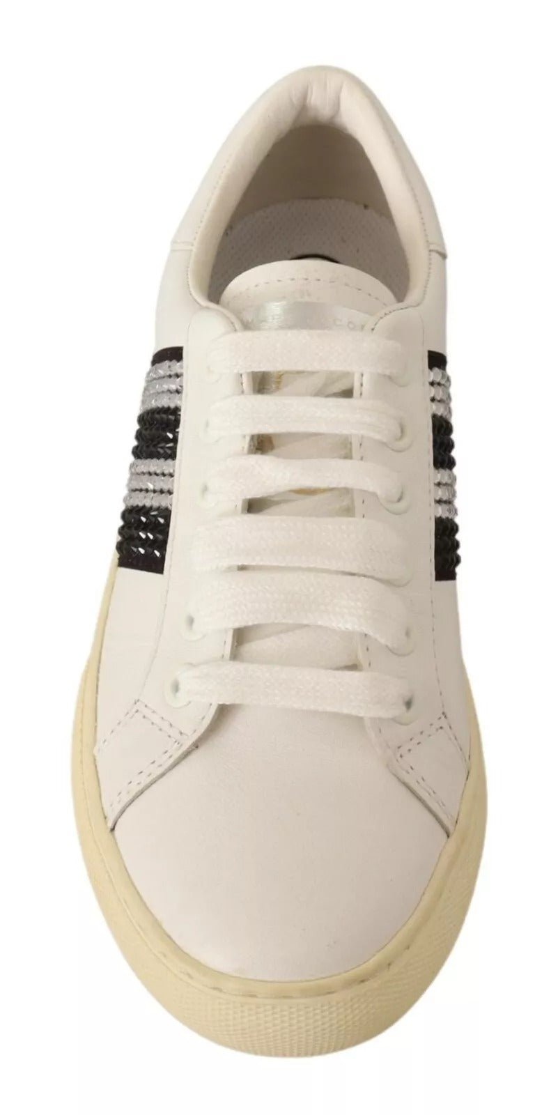 Marc Jacobs White Leather Crystal Embellished Sneakers Shoes - RIMODA