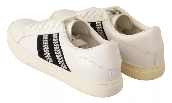 Marc Jacobs White Leather Crystal Embellished Sneakers Shoes - RIMODA