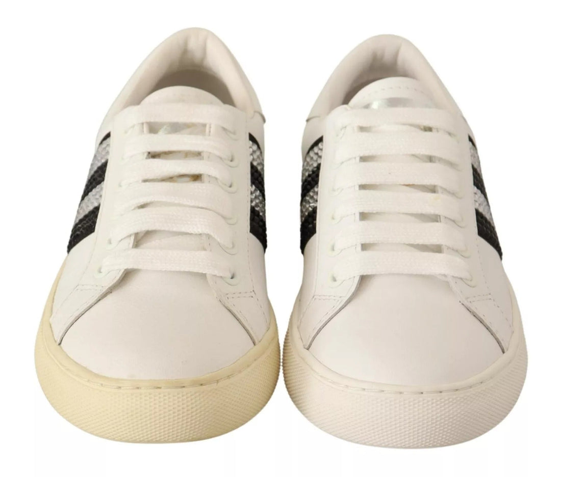 Marc Jacobs White Leather Crystal Embellished Sneakers Shoes - RIMODA