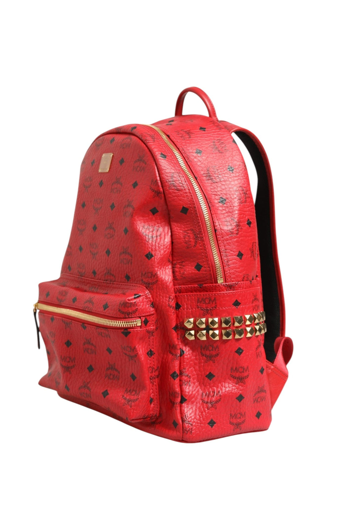 MCM Medium Stark Studded Visetos Backpack - Red - RIMODA