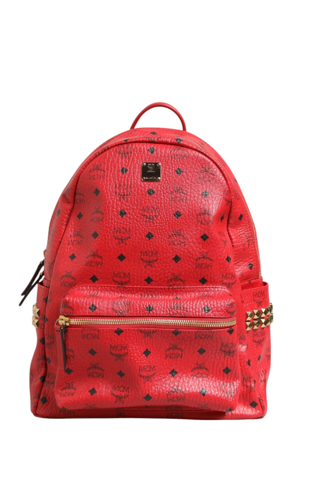 MCM Medium Stark Studded Visetos Backpack - Red - RIMODA