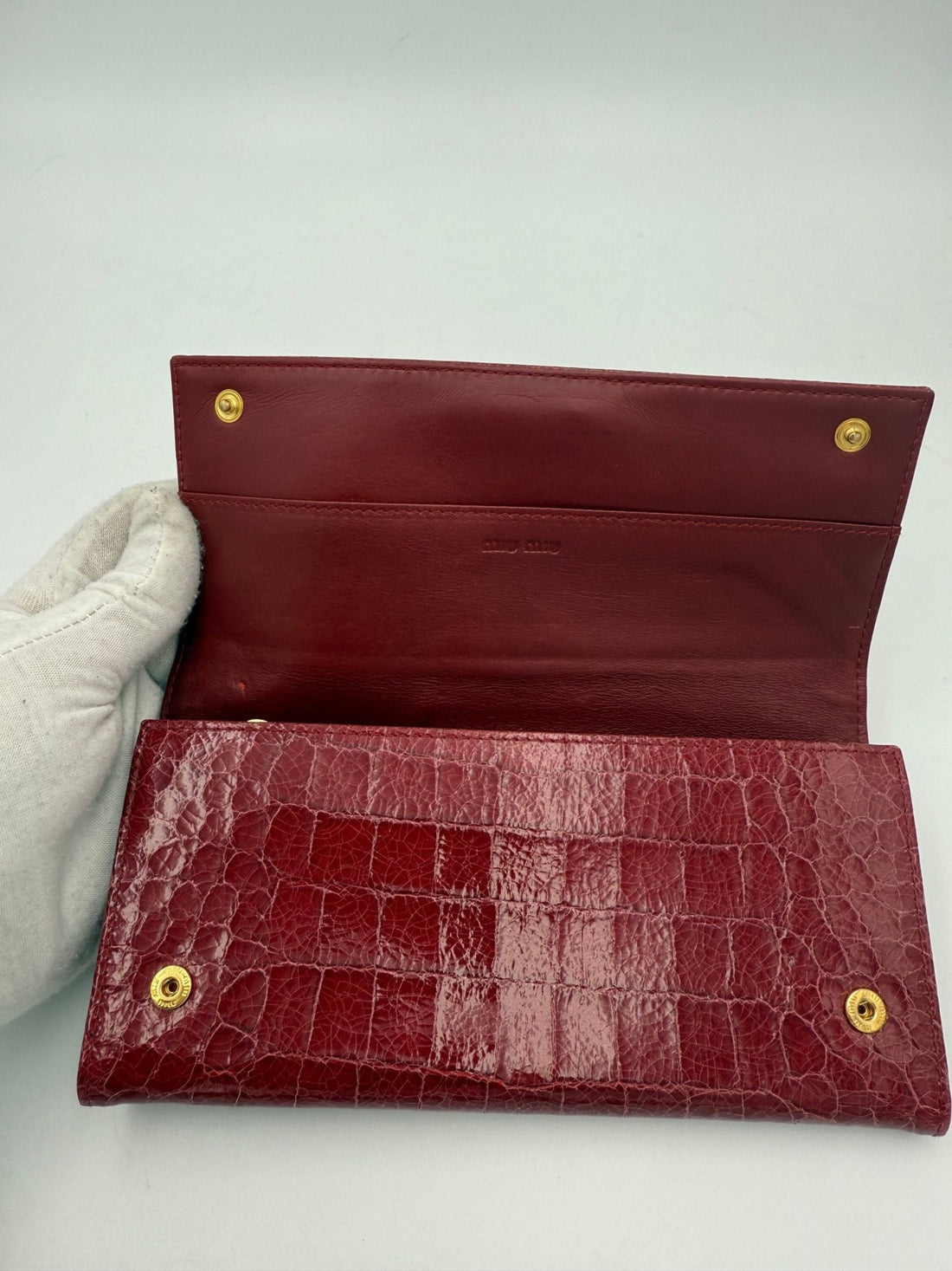 Miu Miu MIU MIU Rosso Crocodile Print Leather Wallet - RIMODA