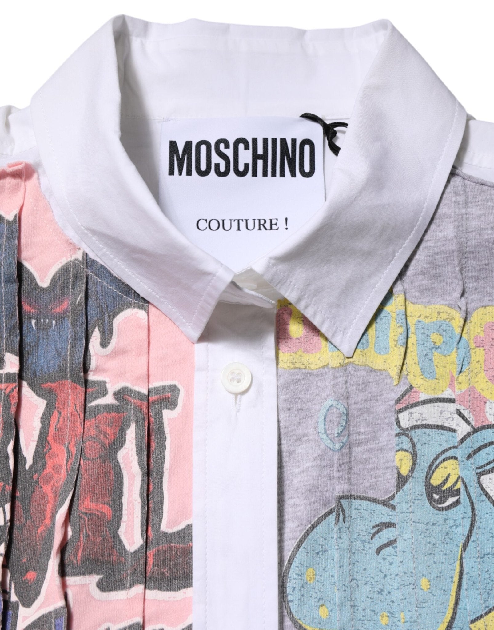 Moschino Couture White Printed Collared Button Mini Shirt Dress - RIMODA