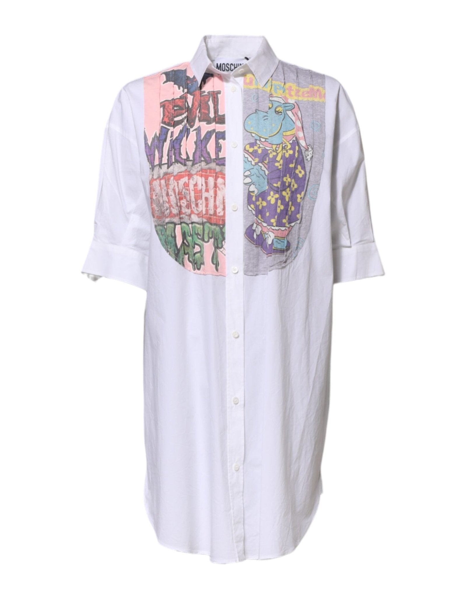 Moschino Couture White Printed Collared Button Mini Shirt Dress - RIMODA