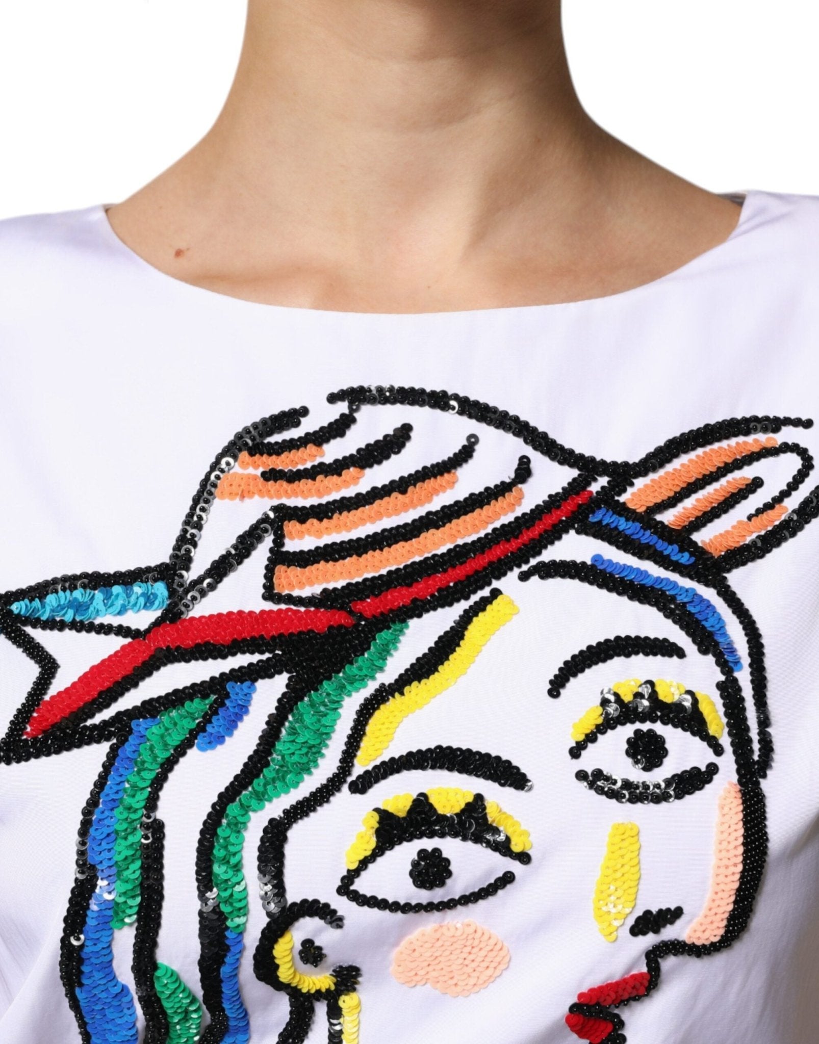 Moschino Couture White Printed Viscose Sheath Mini Dress - RIMODA