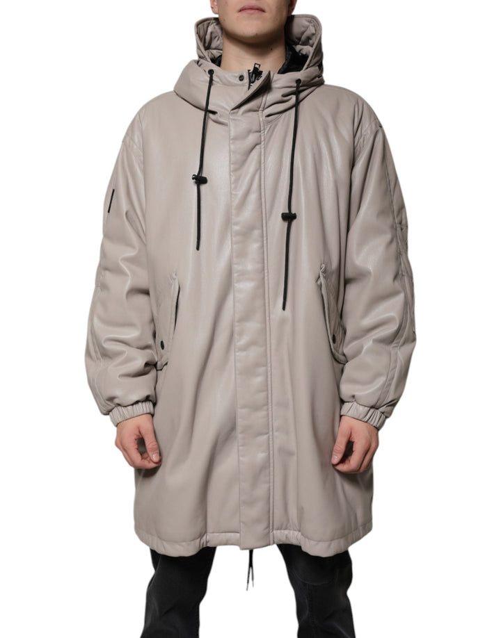MSGM Beige Full Zip Hooded Long Sleeves Casual Coat Jacket - RIMODA