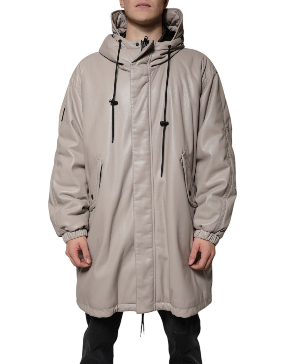 MSGM Beige Full Zip Hooded Long Sleeves Casual Coat Jacket - RIMODA