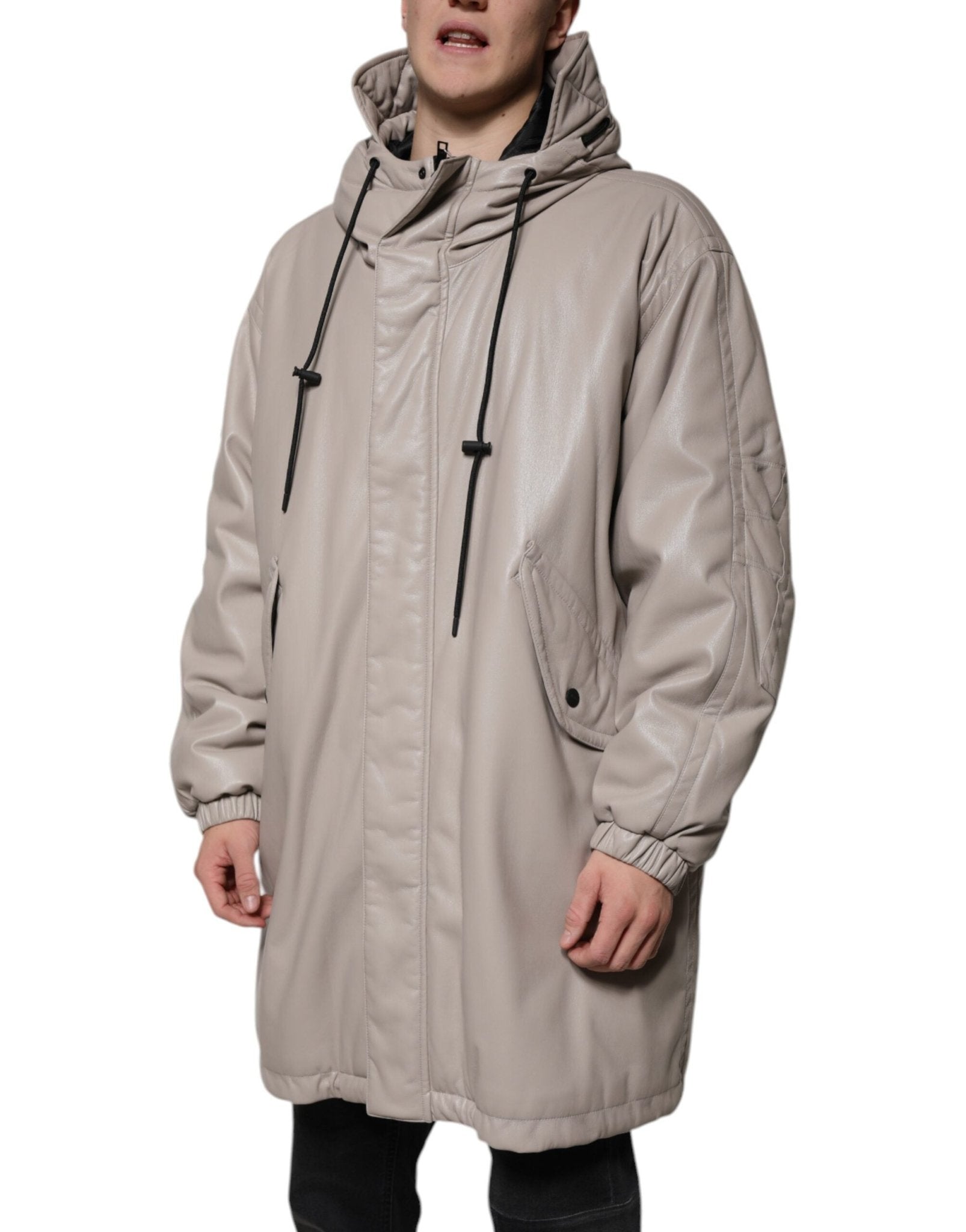 MSGM Beige Full Zip Hooded Long Sleeves Casual Coat Jacket - RIMODA