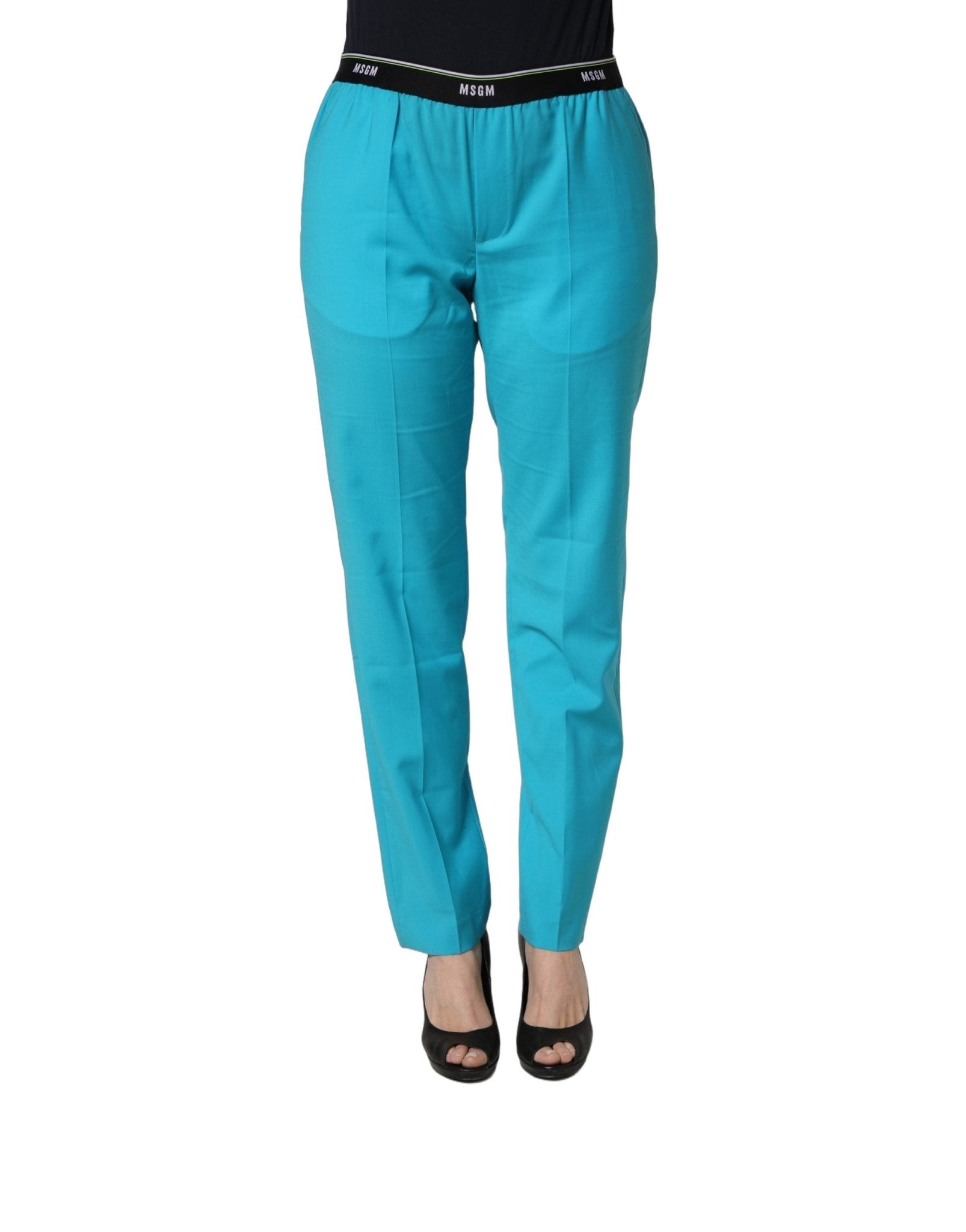 MSGM Blue Wool Mid Waist Tapered Women Trouser Pants - RIMODA