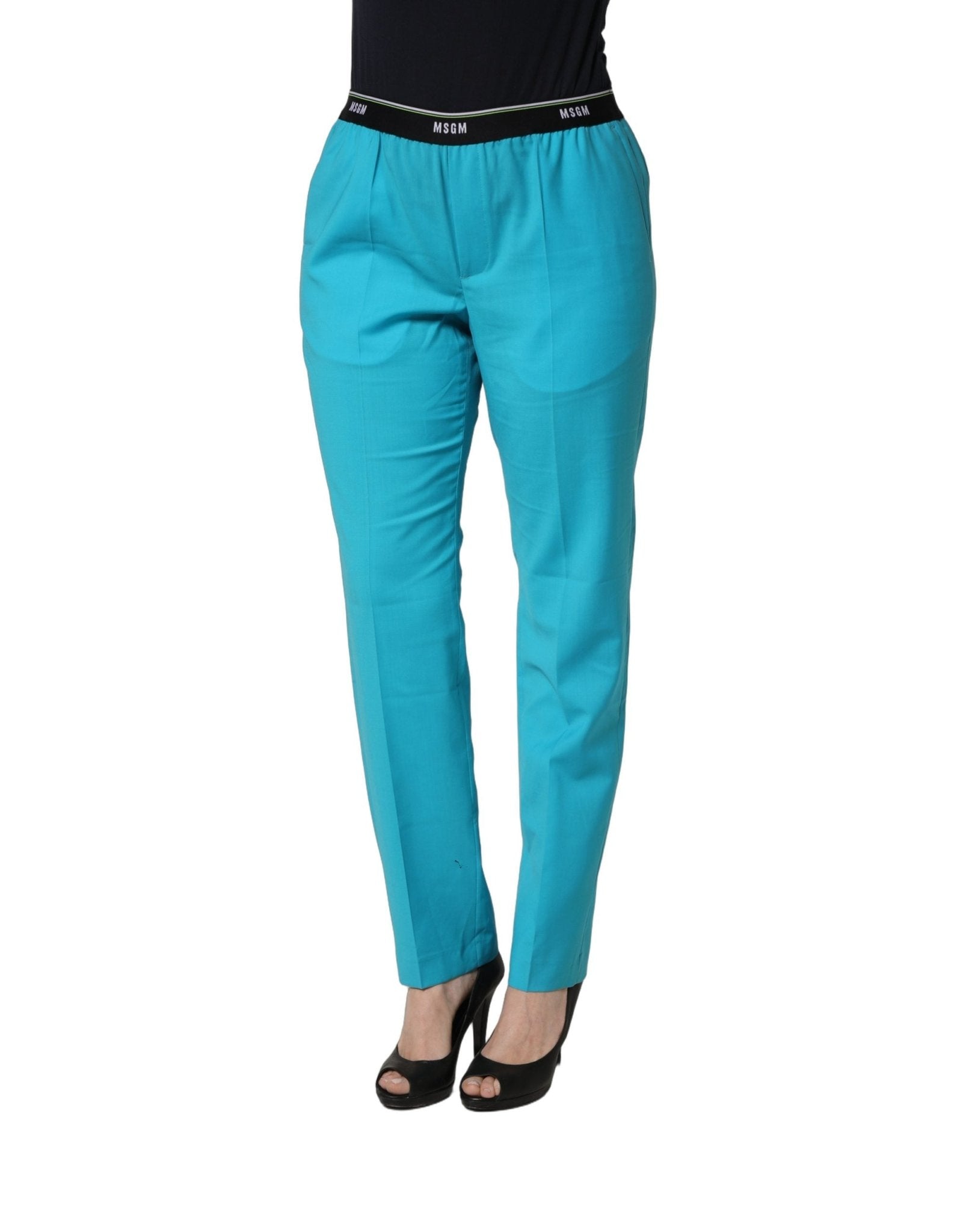 MSGM Blue Wool Mid Waist Tapered Women Trouser Pants - RIMODA