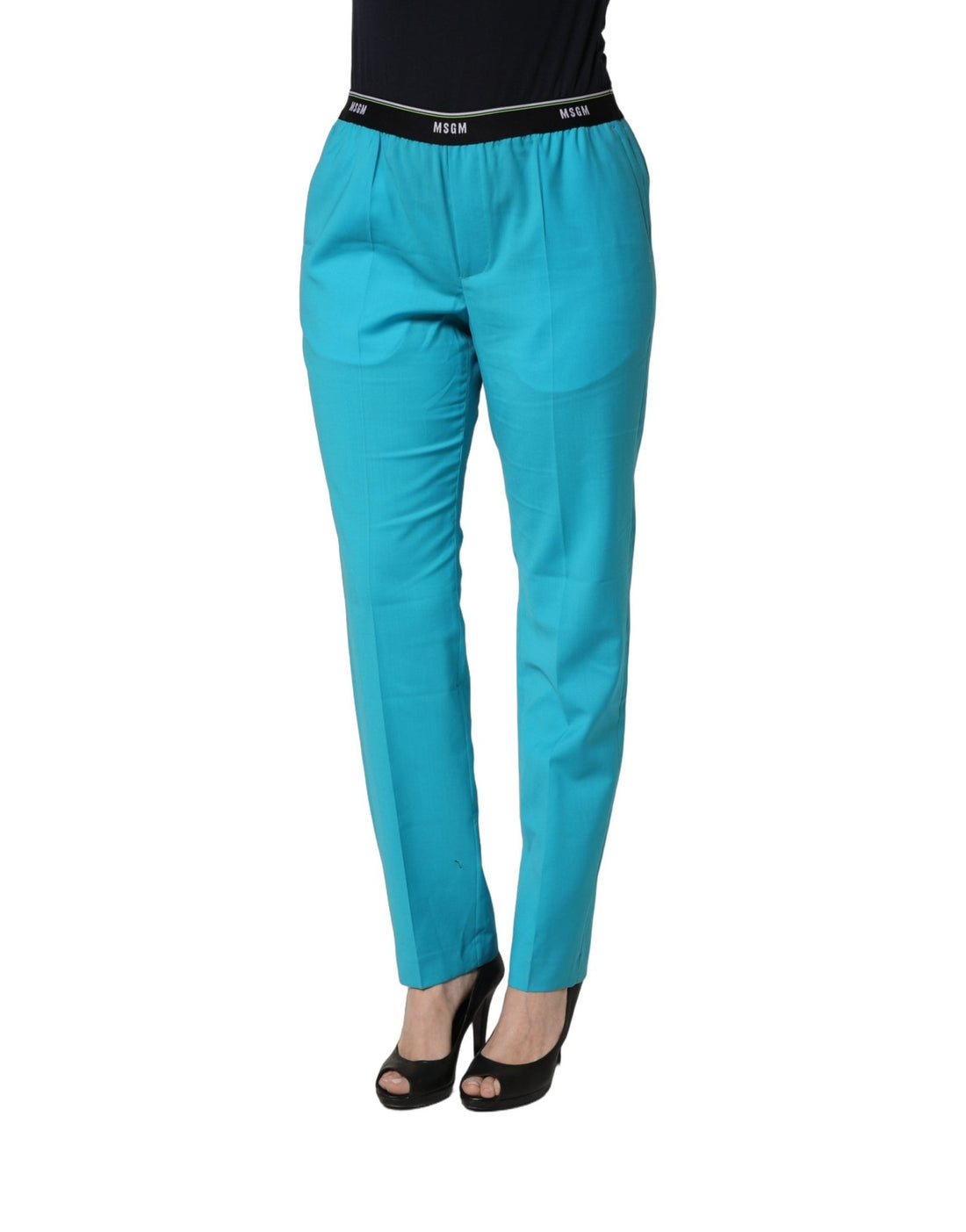 MSGM Blue Wool Mid Waist Tapered Women Trouser Pants - RIMODA