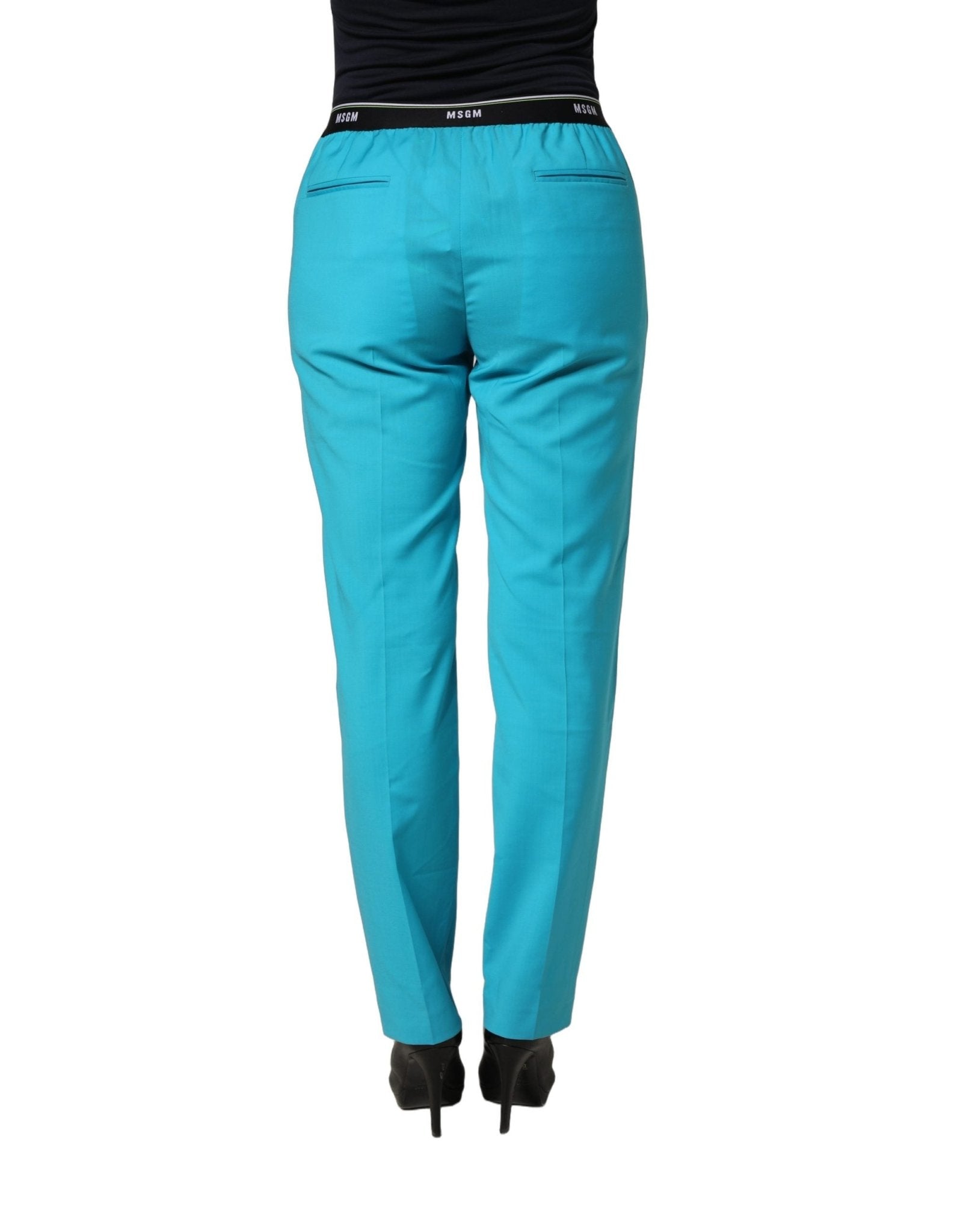 MSGM Blue Wool Mid Waist Tapered Women Trouser Pants - RIMODA
