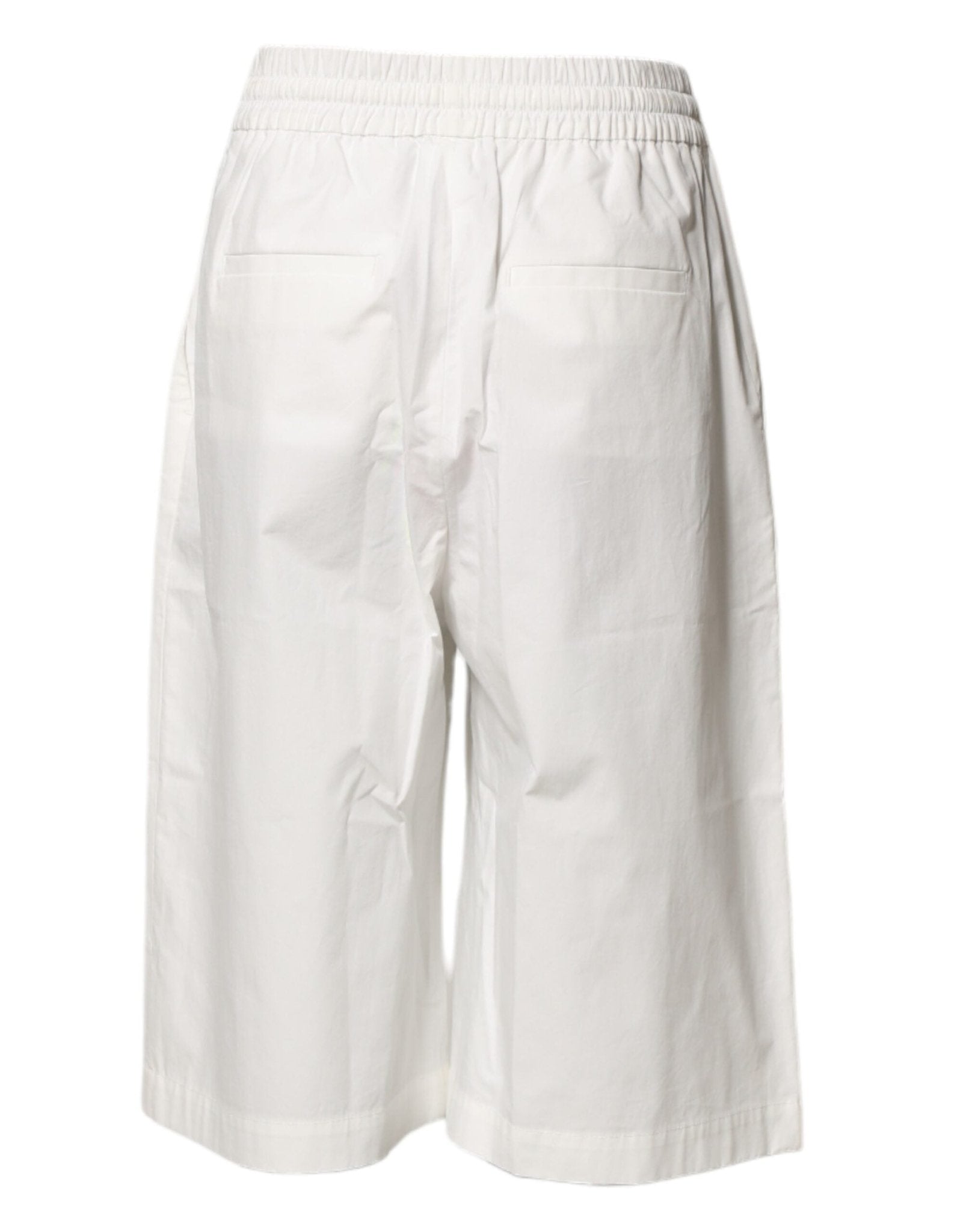 MSGM White Cotton High Waist Wide Leg Straight Bermuda Shorts - RIMODA