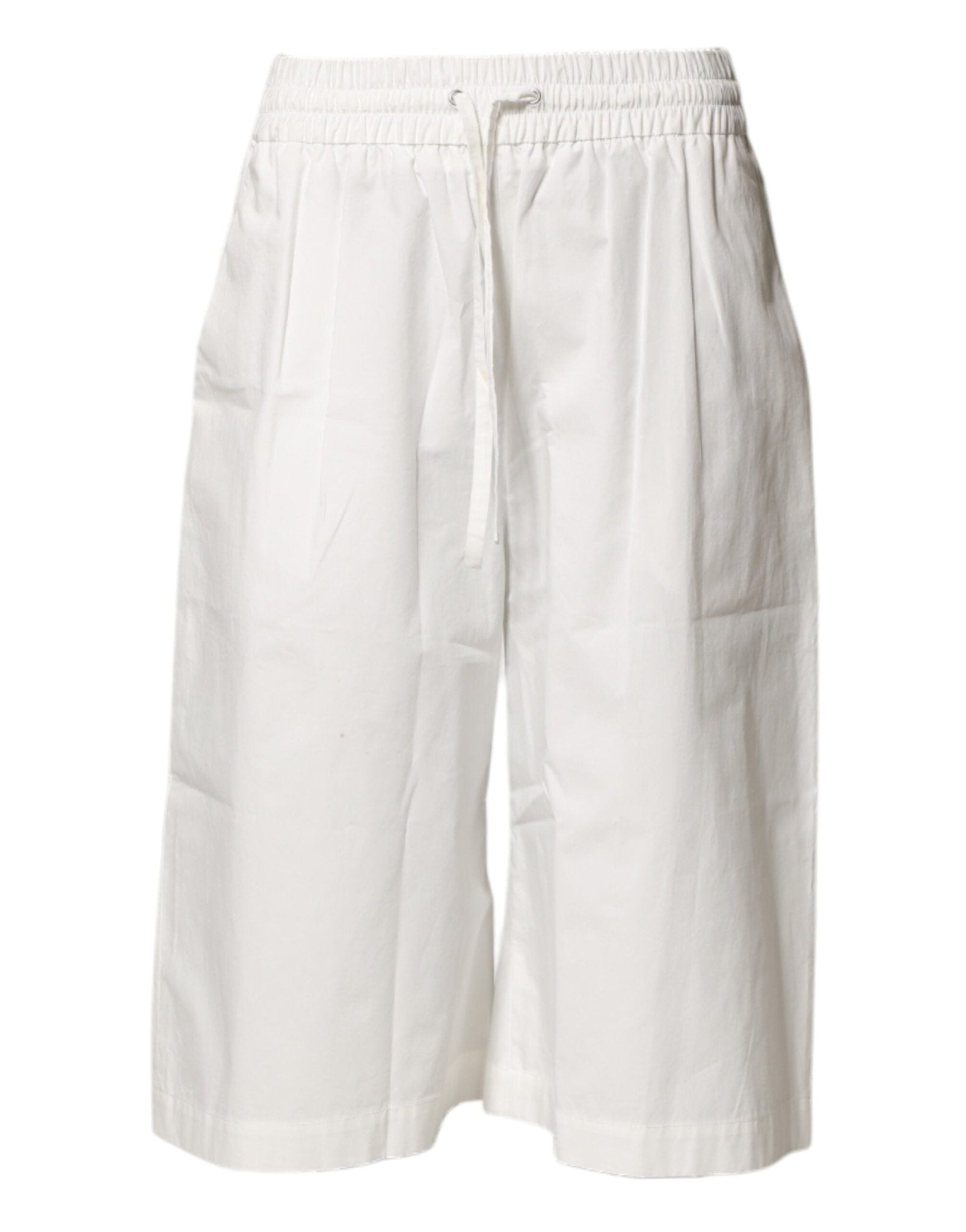 MSGM White Cotton High Waist Wide Leg Straight Bermuda Shorts - RIMODA
