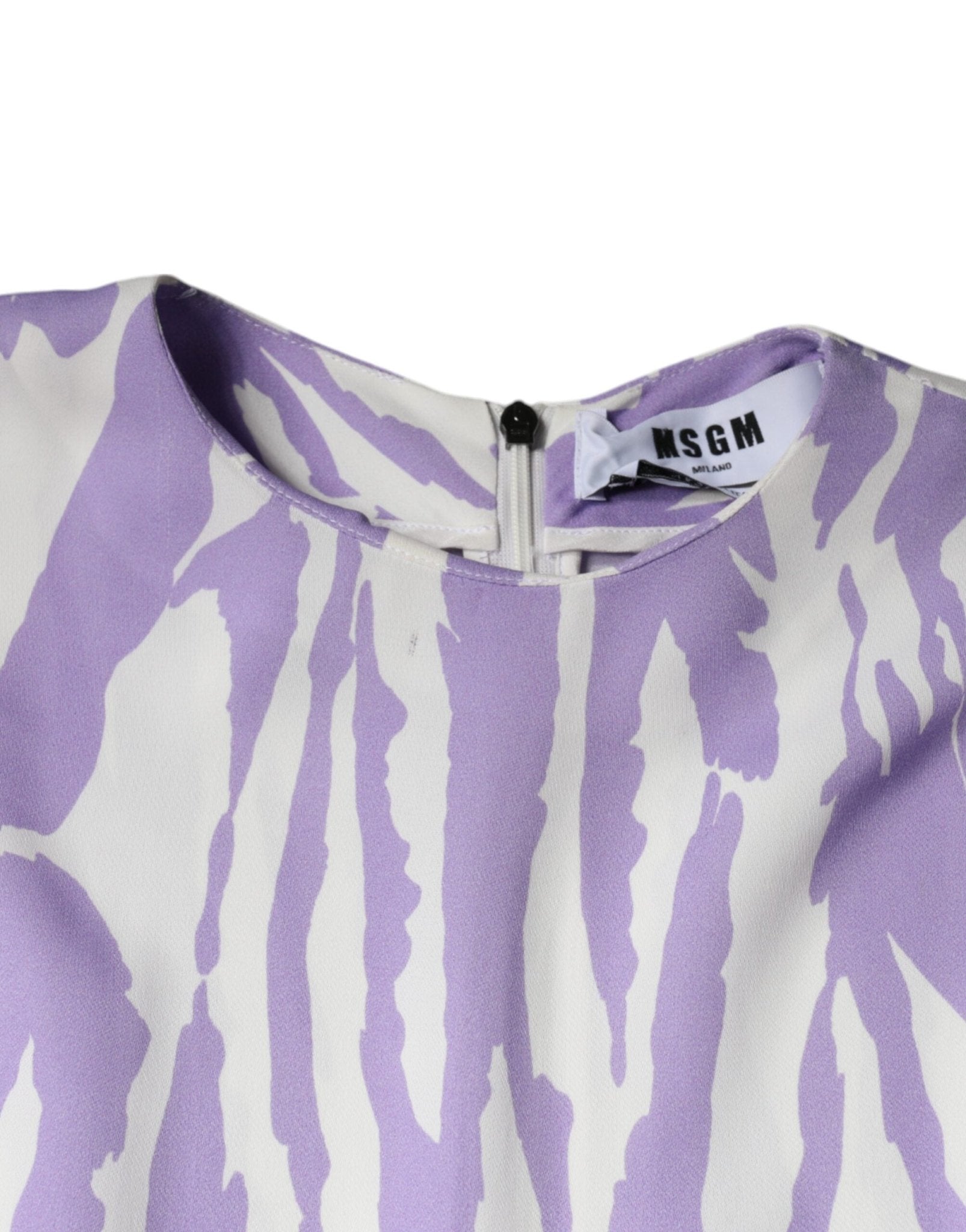 MSGM White Purple Patterned Viscose Short Sleeves Maxi Dress - RIMODA