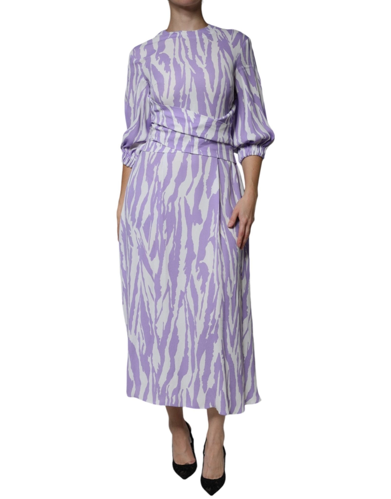 MSGM White Purple Patterned Viscose Short Sleeves Maxi Dress - RIMODA
