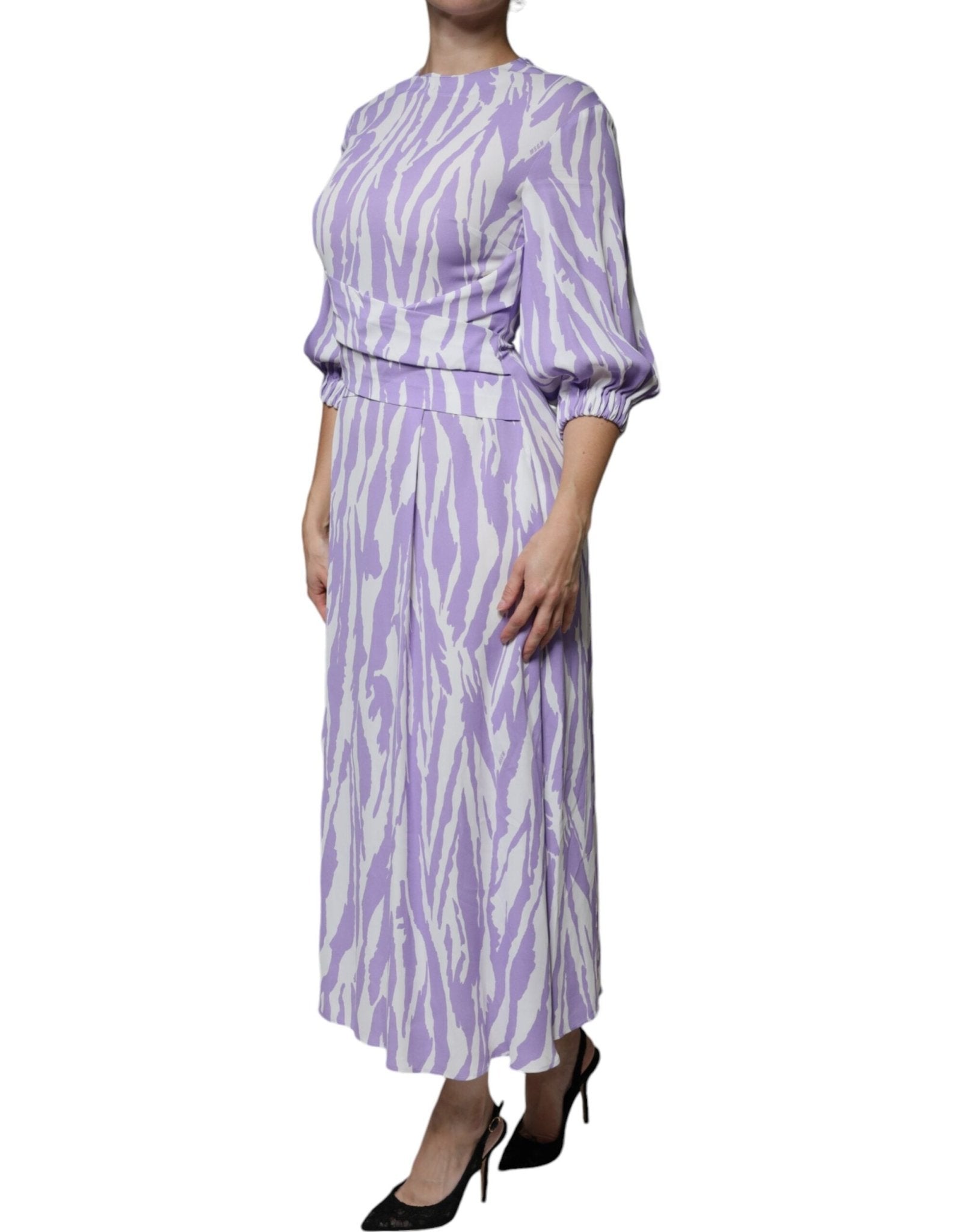 MSGM White Purple Patterned Viscose Short Sleeves Maxi Dress - RIMODA