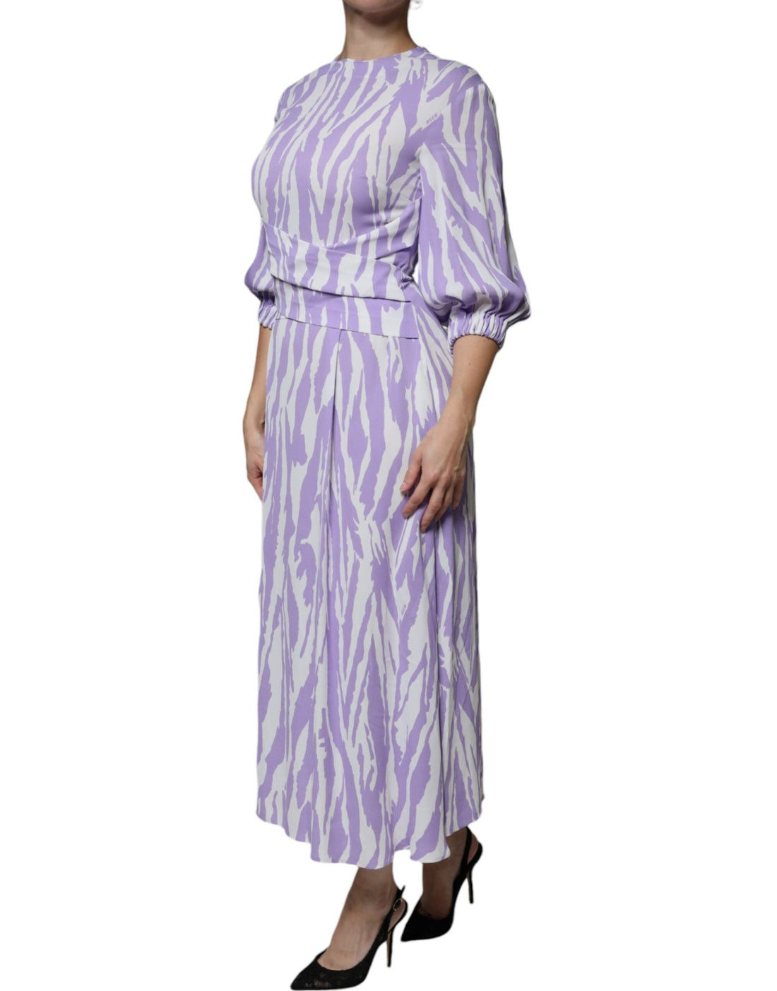 MSGM White Purple Patterned Viscose Short Sleeves Maxi Dress - RIMODA
