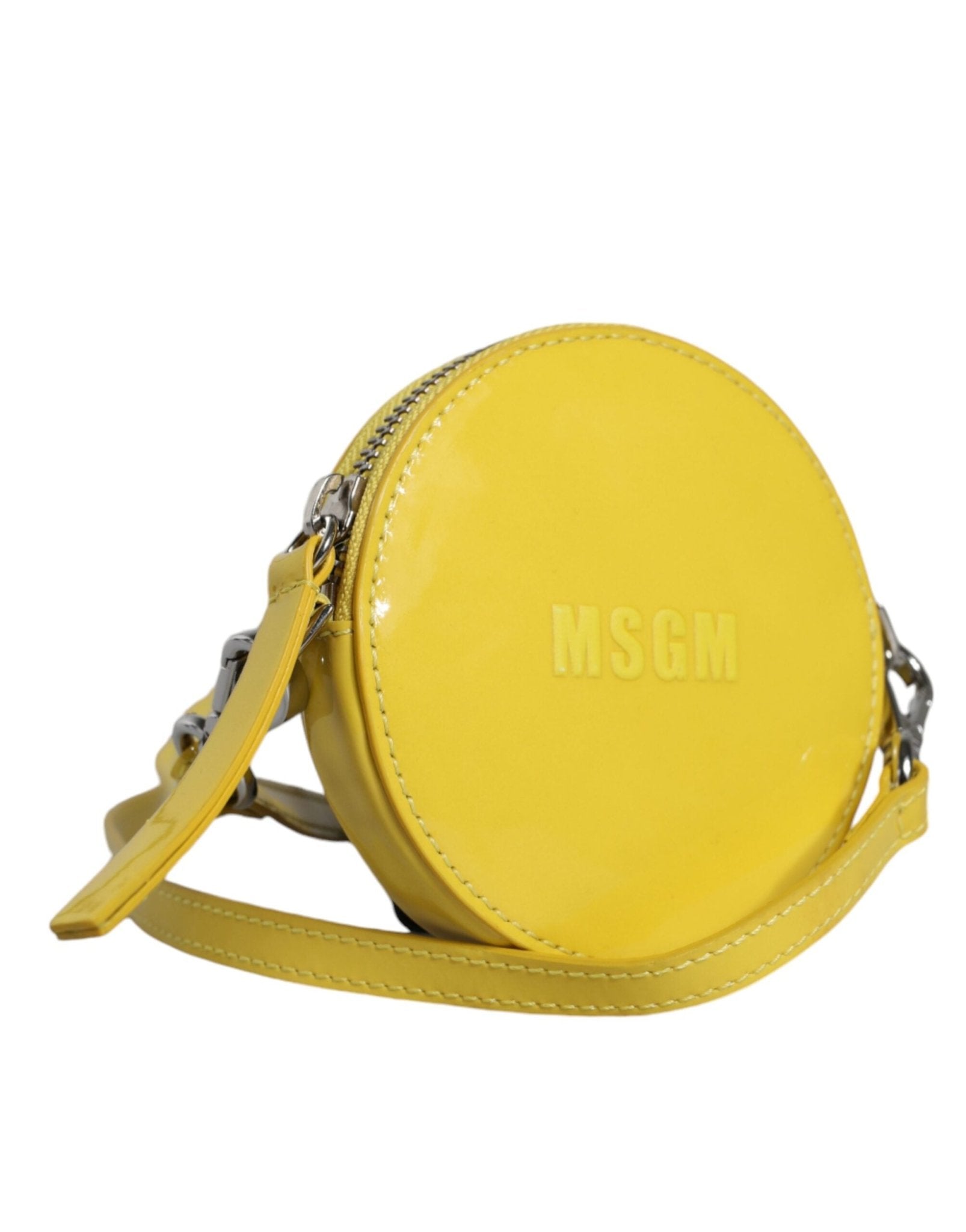 MSGM Yellow Leather Logo Crossbody Sling Shoulder Round Bag - RIMODA