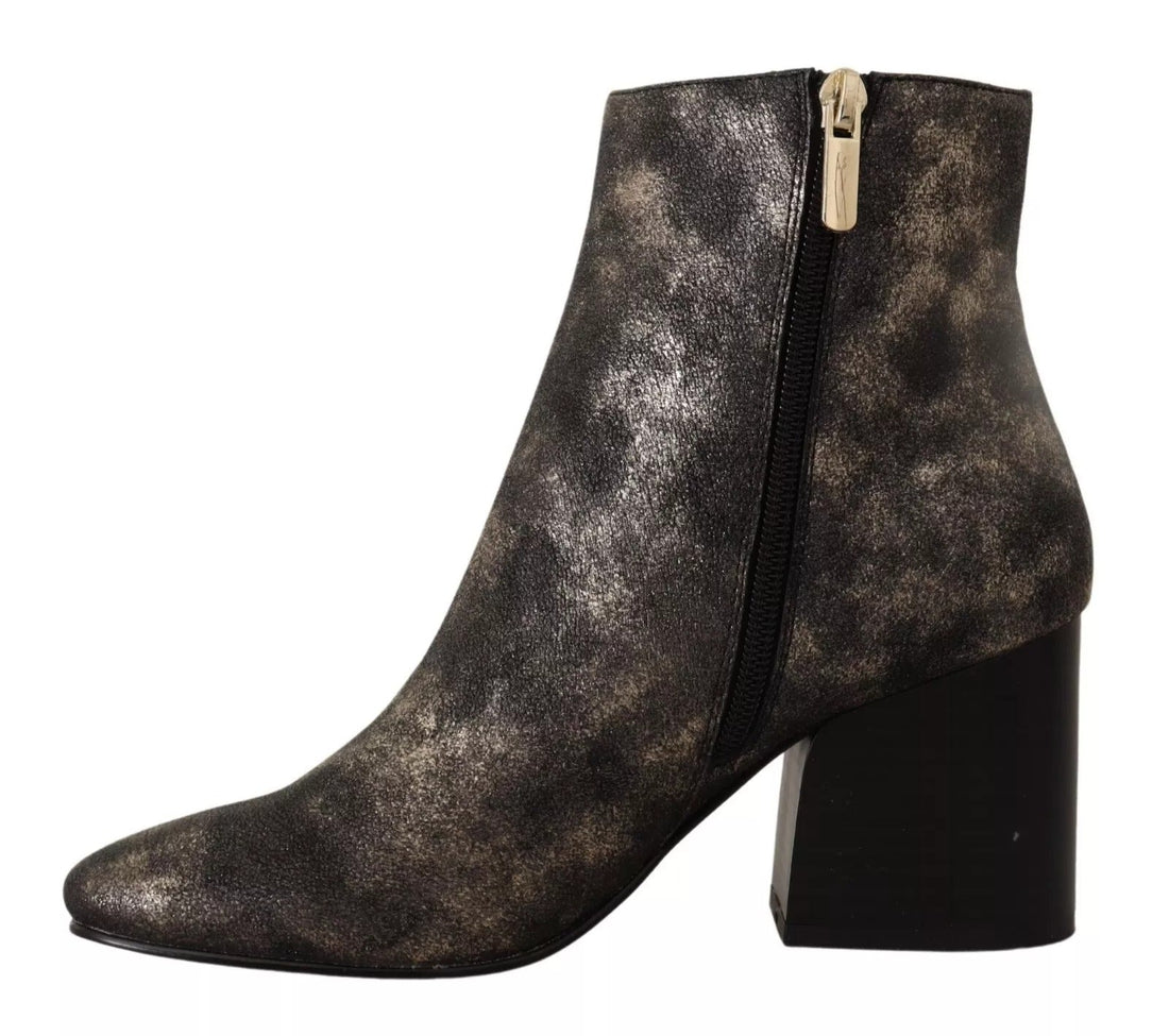 MY TWIN Black Leather Block Heels Ankle Boots Zipper Shoes - RIMODA