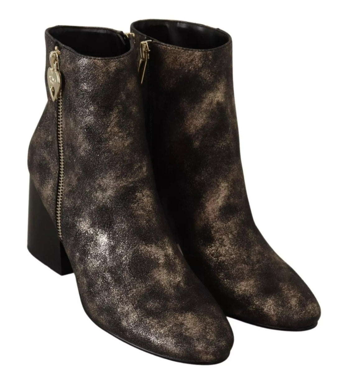 MY TWIN Black Leather Block Heels Ankle Boots Zipper Shoes - RIMODA